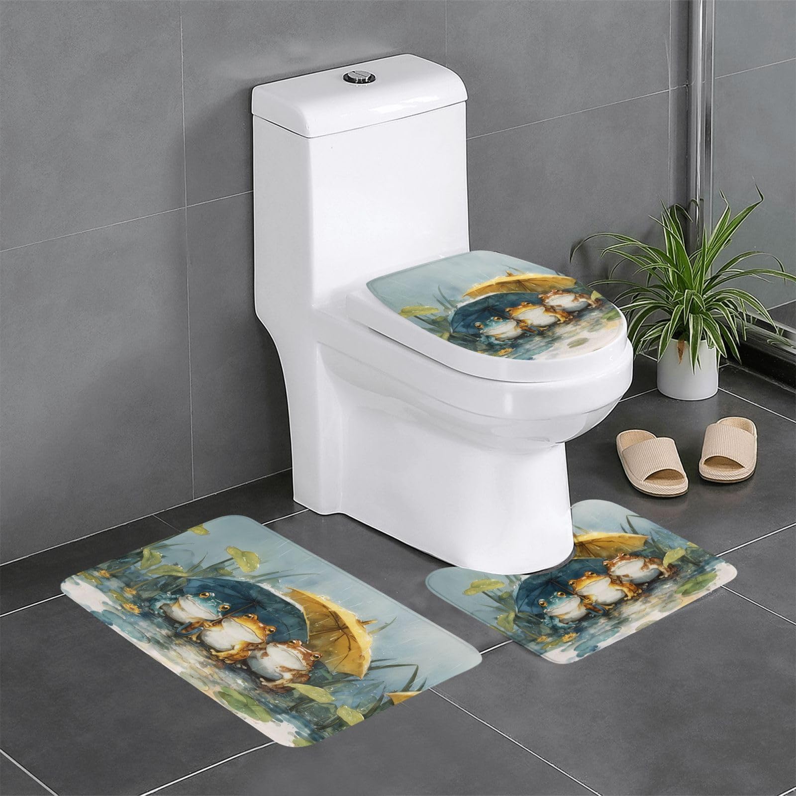 Tapis de salle de bain antidérapants lot de 3 motif grenouilles 61x40cm