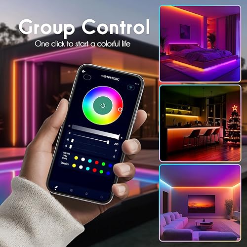 Miniatura 7 de Shine Decor Tira de luz LED IP68 de 16.4 pies, tira de luces LED RGB+IC de 24 V CC, luces de cuerda para exteriores con control remoto por