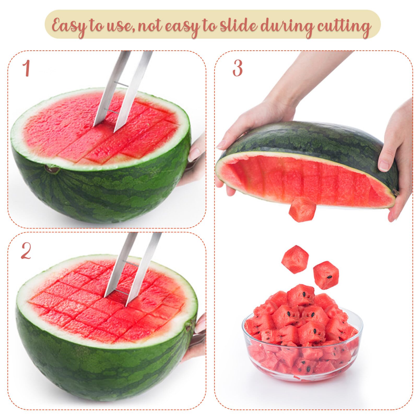 Kichvoe 2stücke Wassermelonen Schneidewerkzeug Teiliges Aus Edelstahl Sicherer Fruchtschneider Für Wassermelonen Und Cantaloupe Effizientes Einfaches Zerteilen Für Obstwürfel