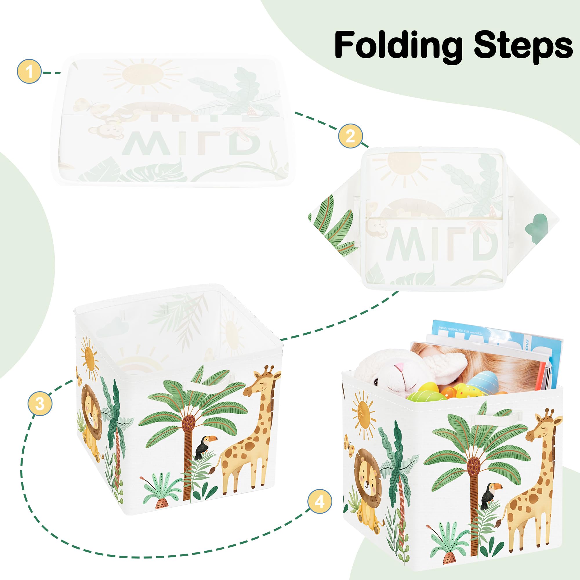 30cm Aufbewahrungsbox 3 Stück Boho Tier Giraffe Löwen Aufbewahrungskorb Kinder Falt Tropische Blätter Palmen mit Griffen Aufbewahrungswürfel Organizer für Spielzeug Bücher Kleidung