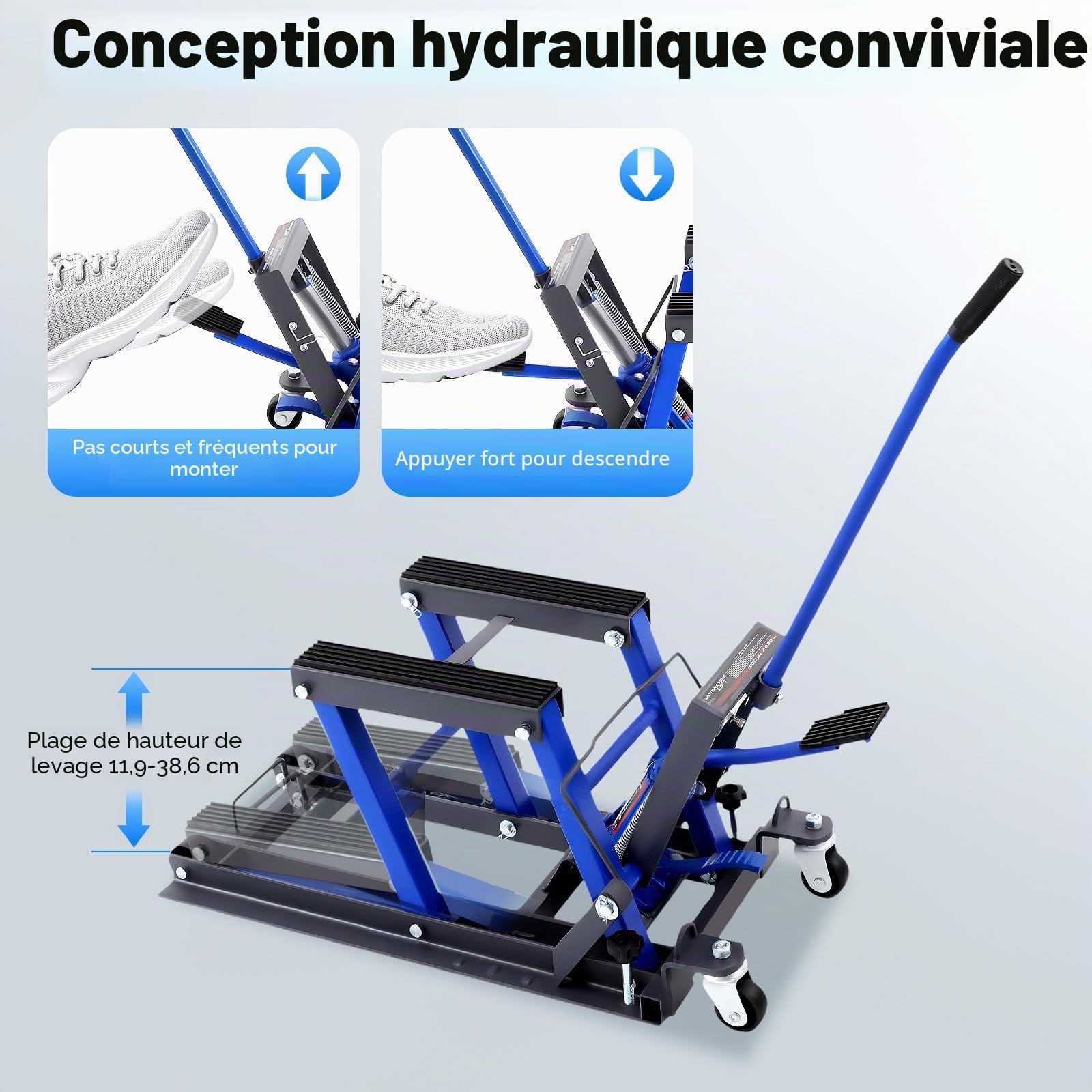 Cric hydraulique pour moto - 680 kg - Charge maximale : 680 kg - Pont élévateur de moto - Support de montage pour moto - Support de montage pour garage