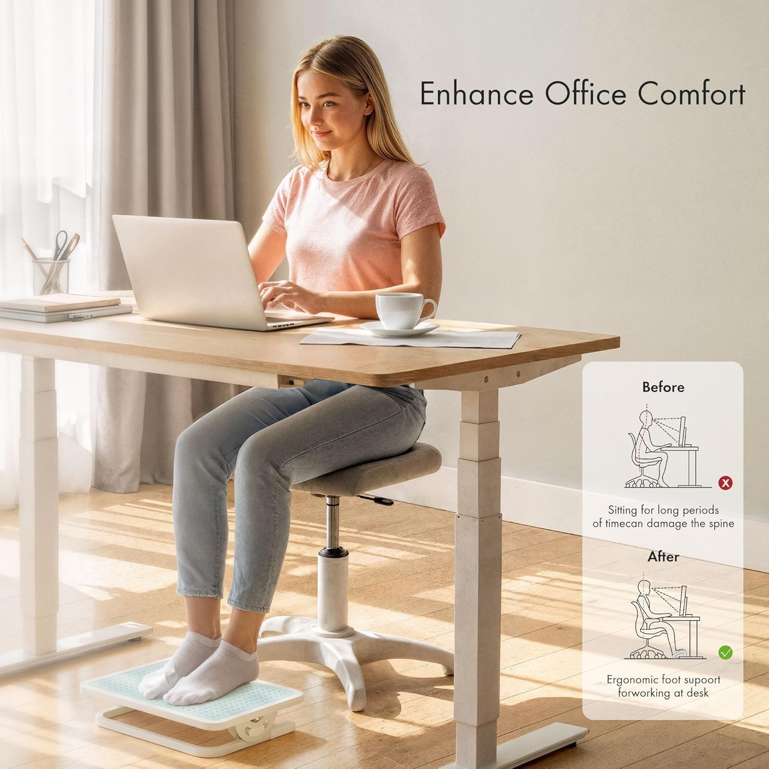 EUREKA ERGONOMIC Poggiapiedi regolabile sotto scrivania Poggiapiedi ergonomico per massaggi Adatto per home office (Azzurro Chiaro)