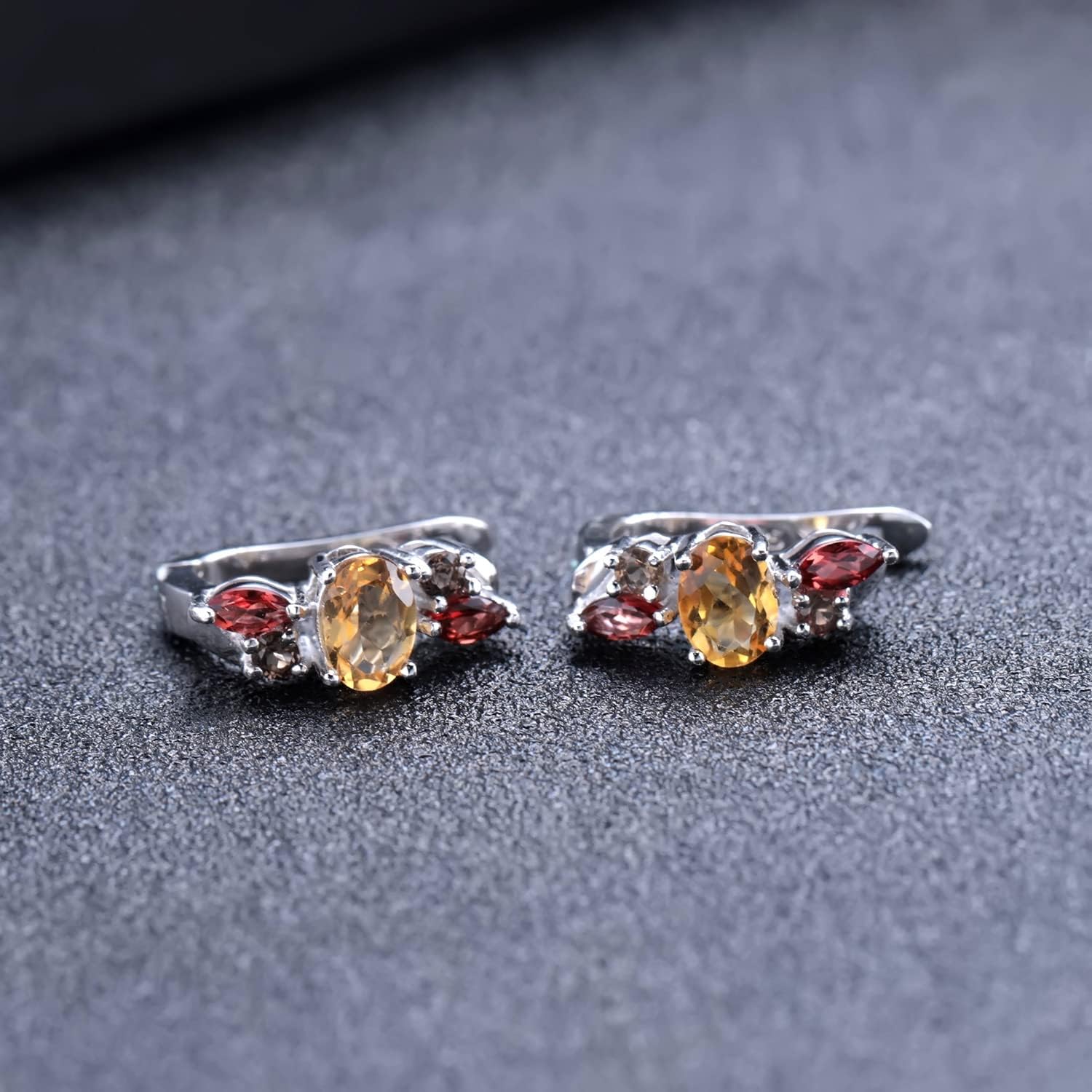 Kemstone Natural Citrine/Garnet Drop Earrings Sterling Silver Dangle Earrings - Image 5