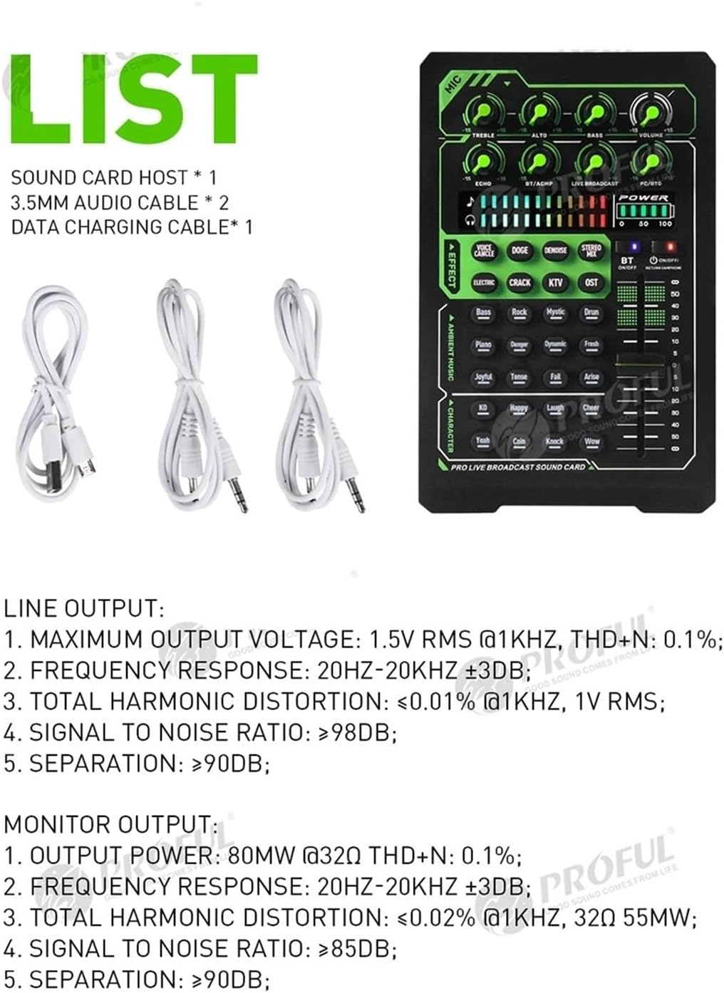 LIAMOS Audio Interface External Sound Card,Large Capacity Battery,with,20 Kinds of Sound Effects,for Live Broadcast,Strong Compatibility