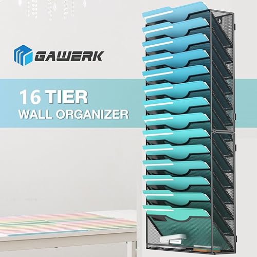 Miniatura 5 de Organizador de archivos de pared de 15 niveles, soporte para archivos de pared, organizador de carpetas de papel, organizador de documentos de malla