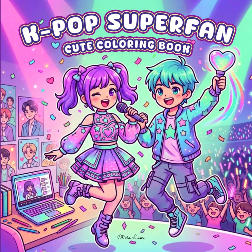 Kpop Superfan Coloring Book: Story from Fan to Idol Cute and Relaxing Chibi Kawaii Designs with Korean Bands Stress Relief for Adults and Teens (Cute Coloring Books)