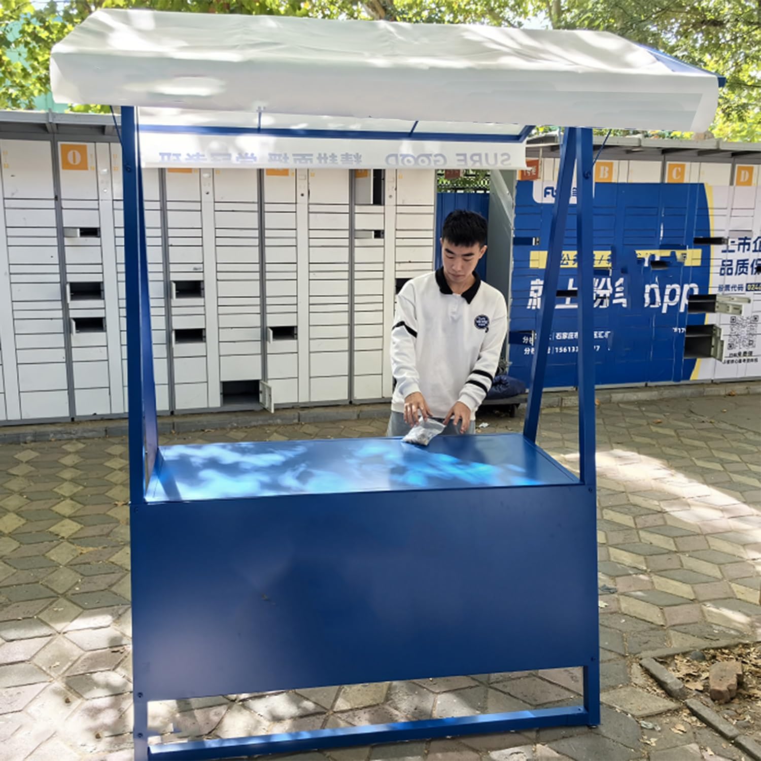 Tavoli Pieghevoli per Mercatini Espositore Pieghevole in Metallo per Bancarelle con Tettoia, Carrello per Bancarelle in Metallo, Chiosco Portatile per Cibo da Strada per Hot Dog