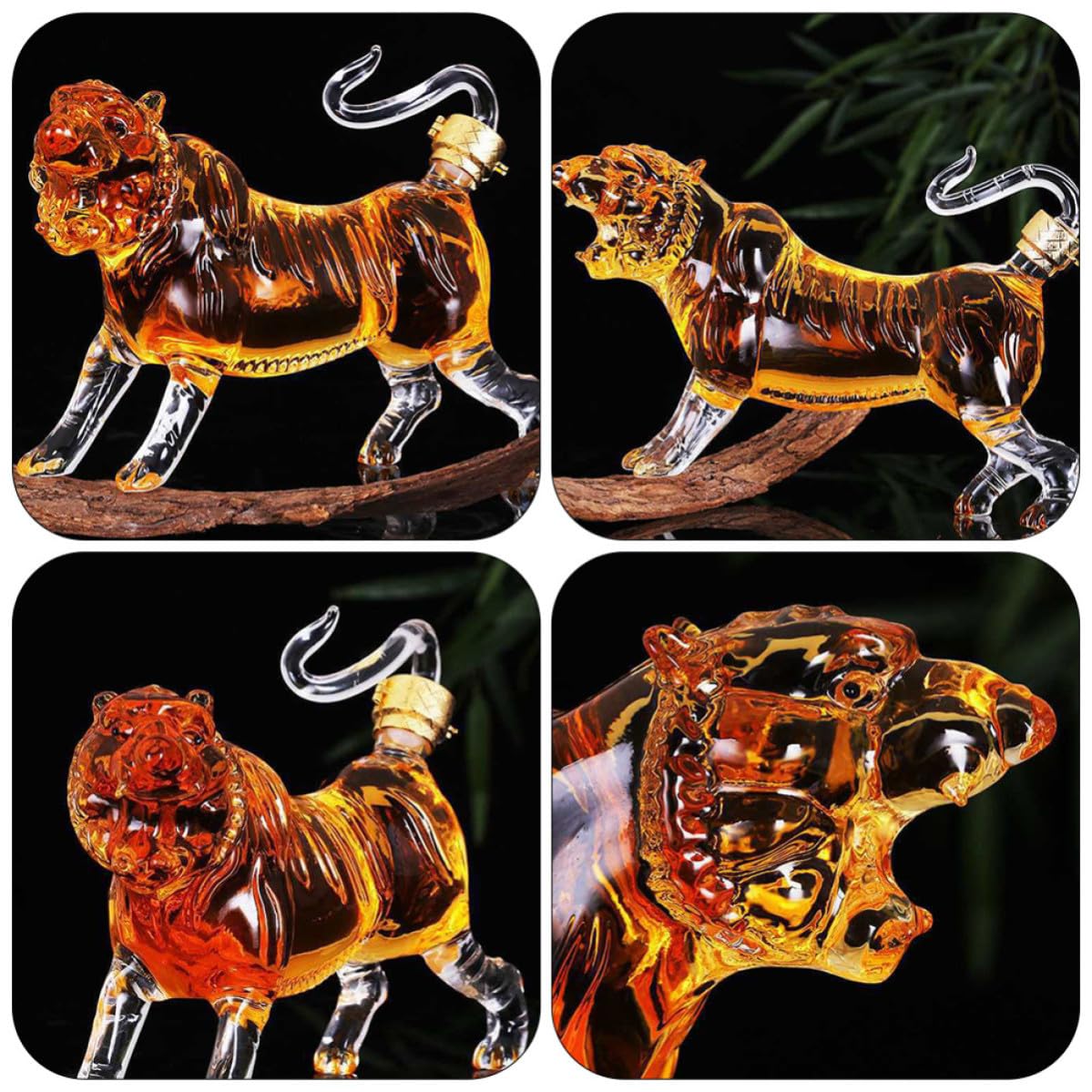 Transparente Glasflasche mit Tigerform 500ml Kreative und Stilvolle Aufbewahrungsflasche für Lebensmittel Einfach zu Tragen für Haushalt und Dekoration