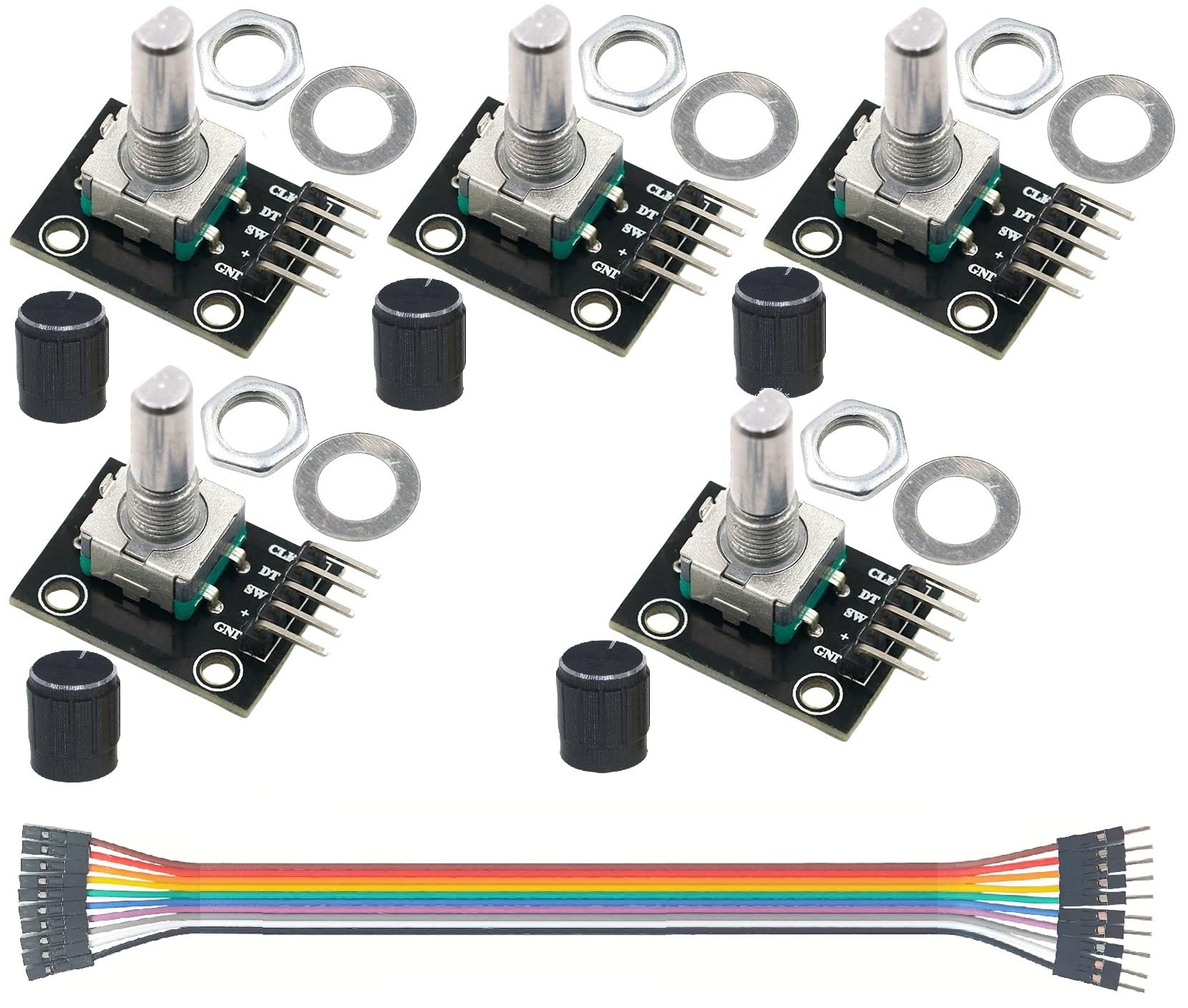 MTDELE 5Pcs 360 Degree Rotary Encoder Module Compatible with for Arduino Audio Electric Fan Light Control etc with Black Knobs Cap KY-040