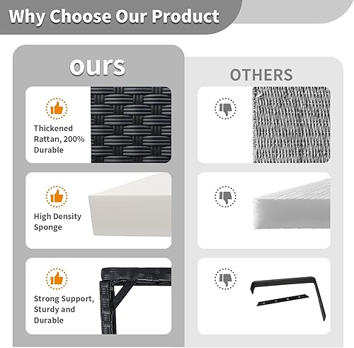 Miniatura 8 de Valita Juego de muebles de ratán PE para exteriores, 3 piezas, para patio, sofá biplaza de conversación de mimbre negro, sofá seccional, cojín gris