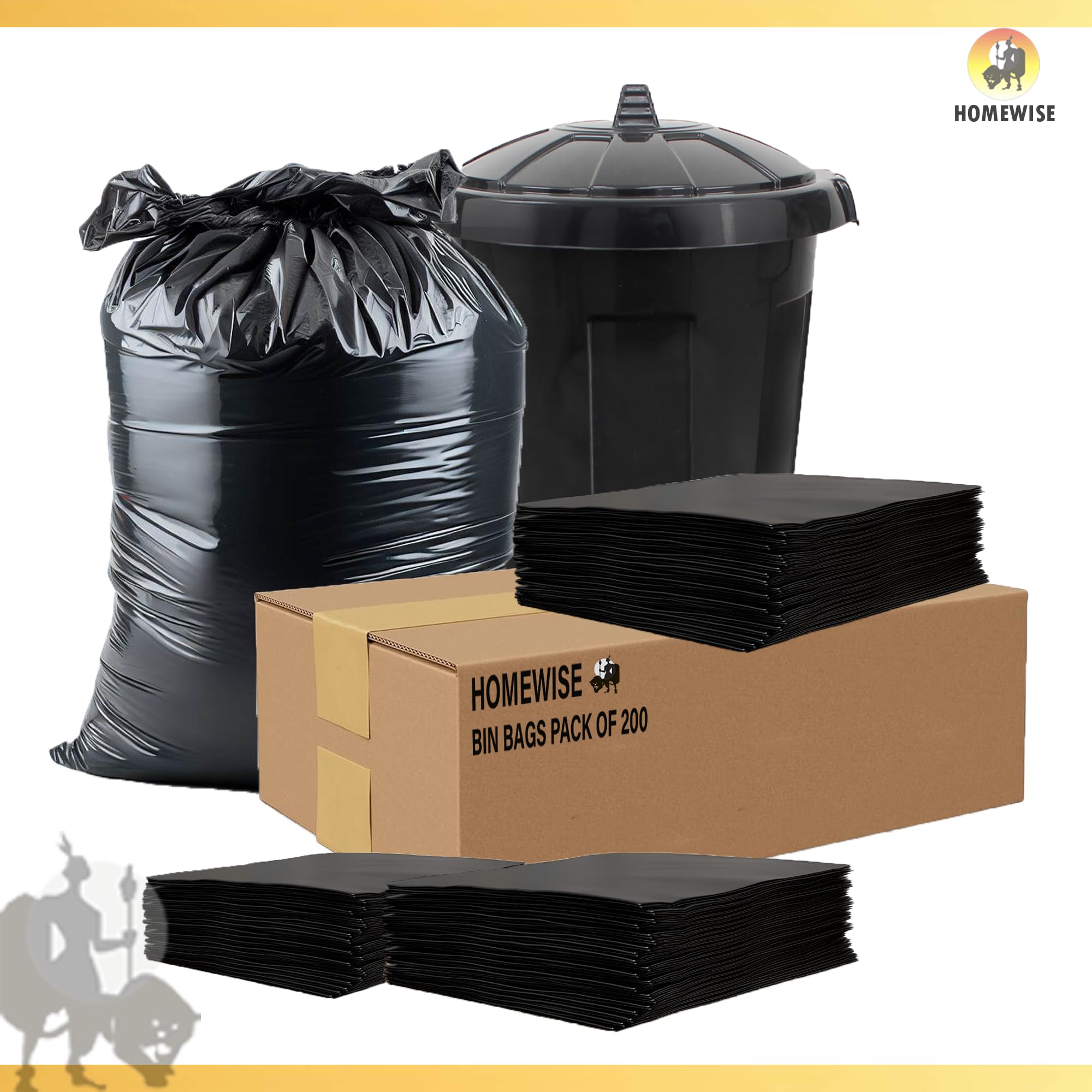 HOMEWISE 200 sacchetti per la spazzatura resistenti, 100 l, 23 μm, extra resistenti, in materiale riciclato, colore nero, grandi per casa, ufficio, ristorante