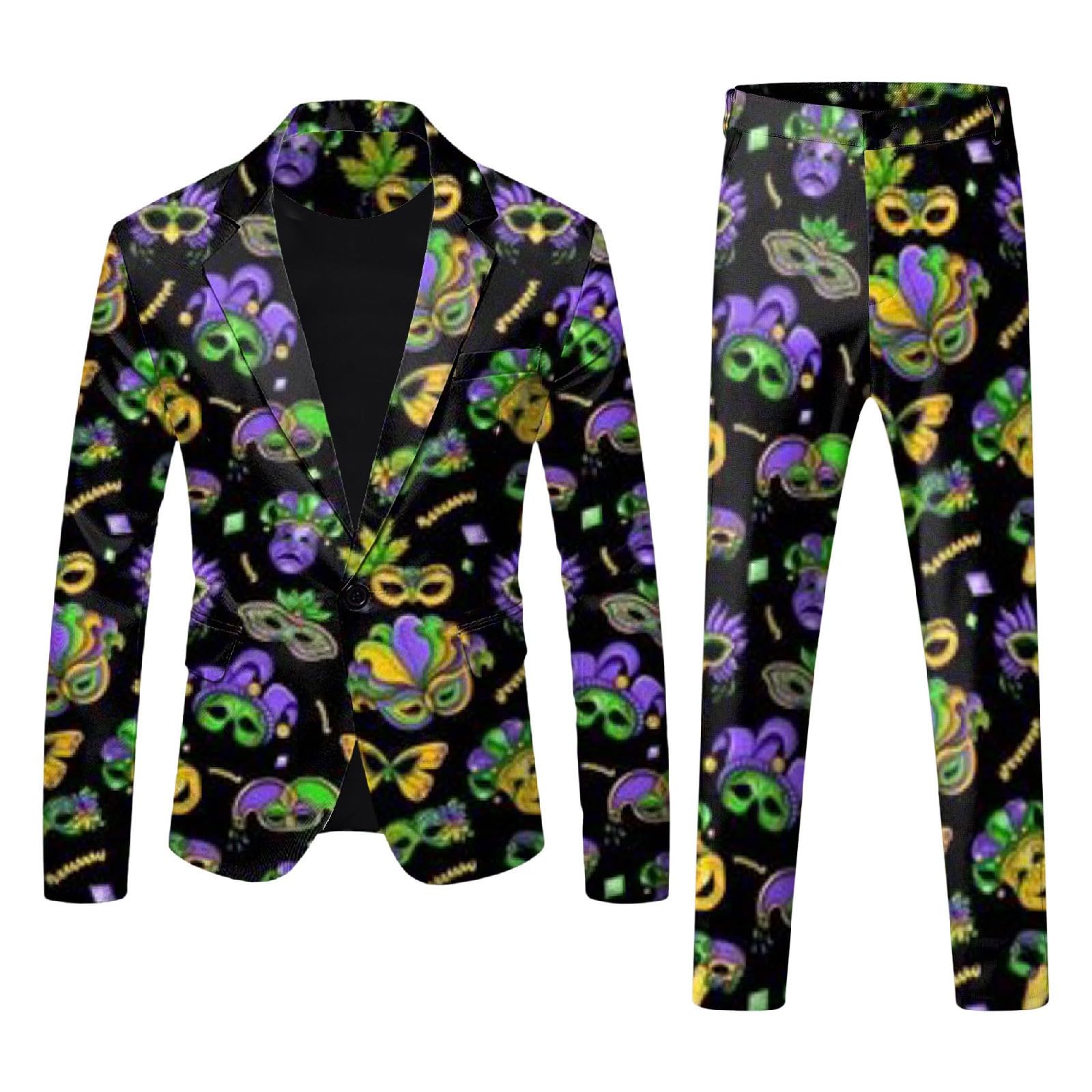 Anzug Kostüm Herren Lustiger Masken Anzug Prom Suits Faschingskostüme mit Bunten Drucken 60er Jahre Pop Art Style Outfit, Party Jacke und Hose, Karneval, Mottoparty, Mardi Gras S-3XL