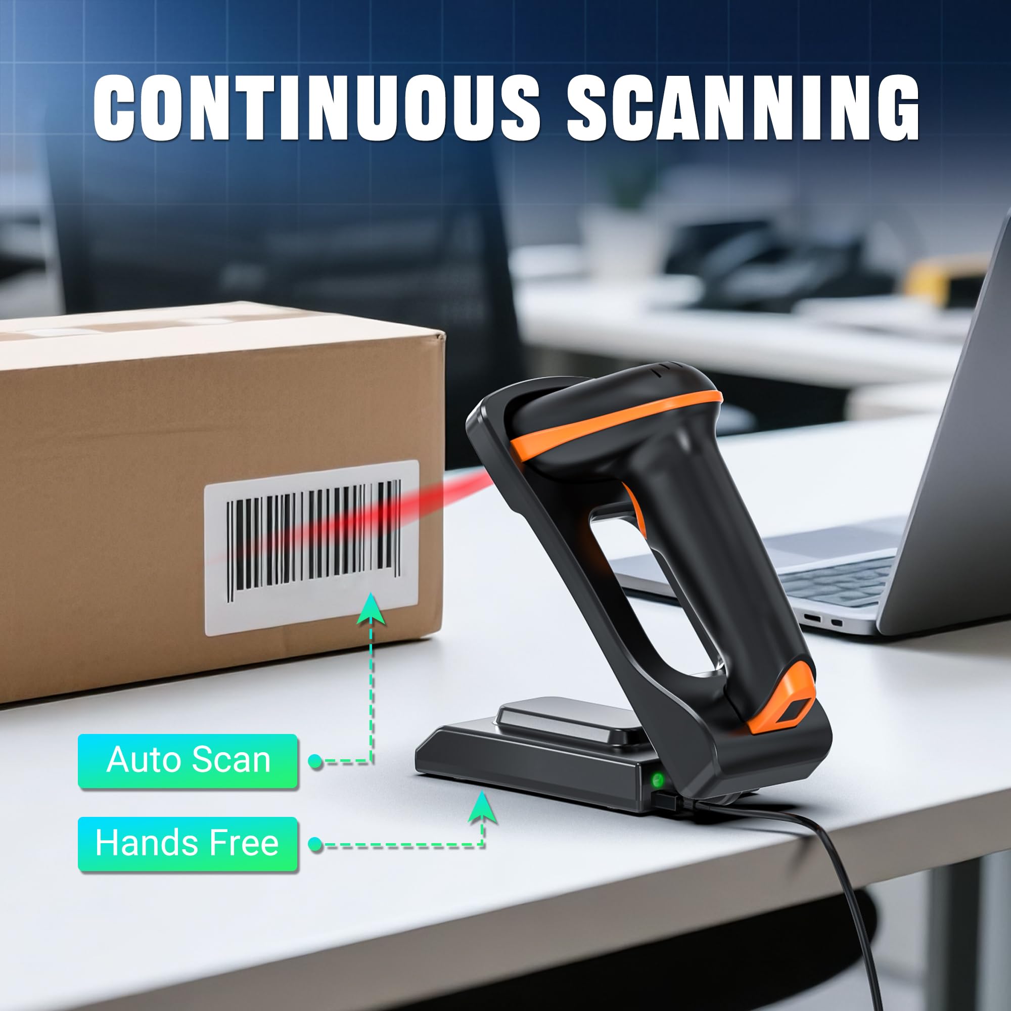 Tera Escáner de Código de Barras 1D 2D QR Inalámbrico 2.4G + USB 2.0 con Cable Mano Lector de con El Soporte Plegable Ajustable y la Base de Carga se Pueden Montar en la Pared, D5100-Z