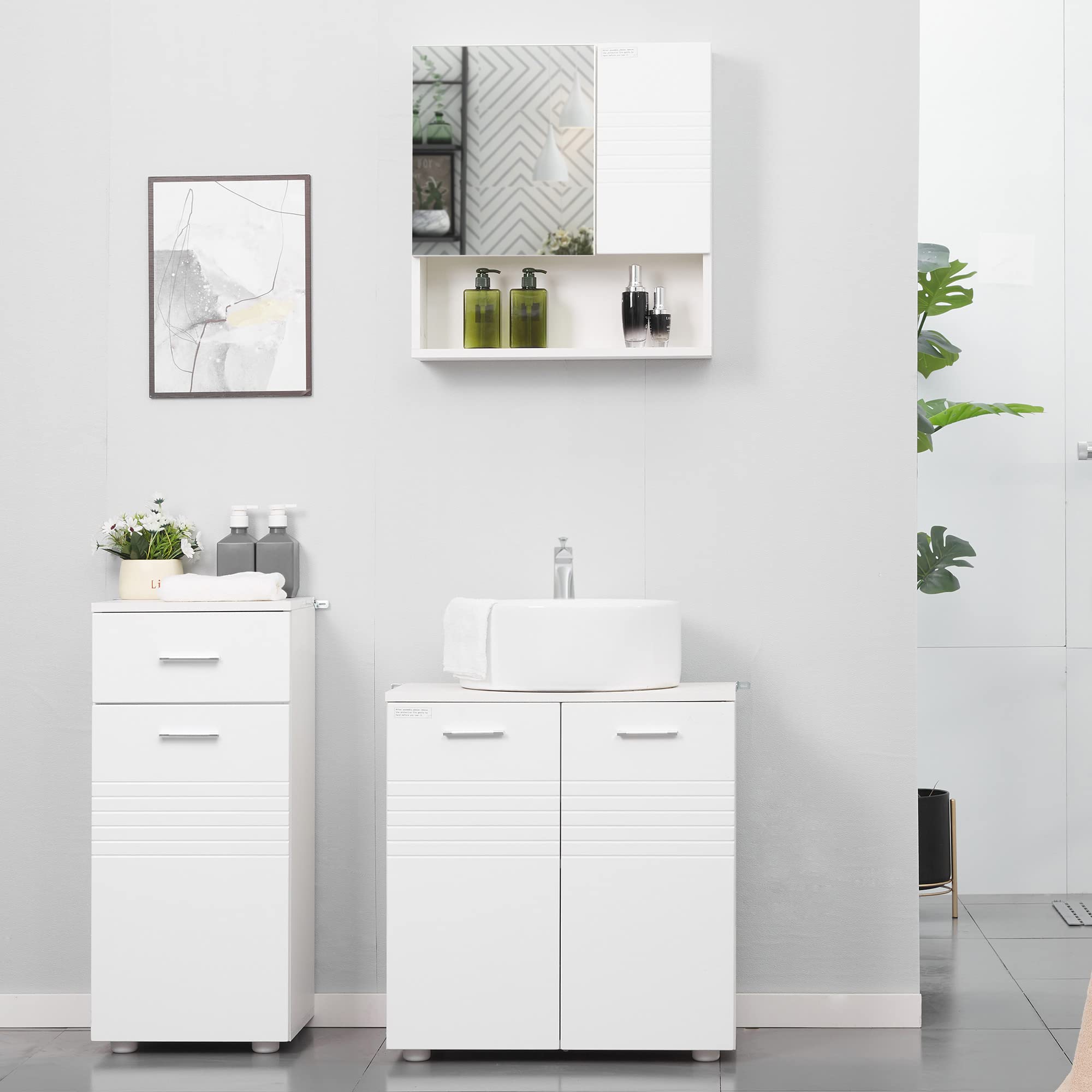 kleankin Armario Auxiliar de Baño con Puerta Cajón 35x30x77,5 cm Blanco | Mueble de Baño de Suelo, Estante Ajustable, para Salón Dormitorio Aseo