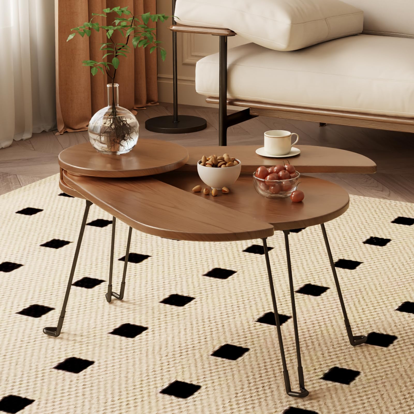 Muwuele Solid Wood Small Coffee Table Beetle Design Full Assembly Folding Coffee Table for Small Spaces Portable Floor