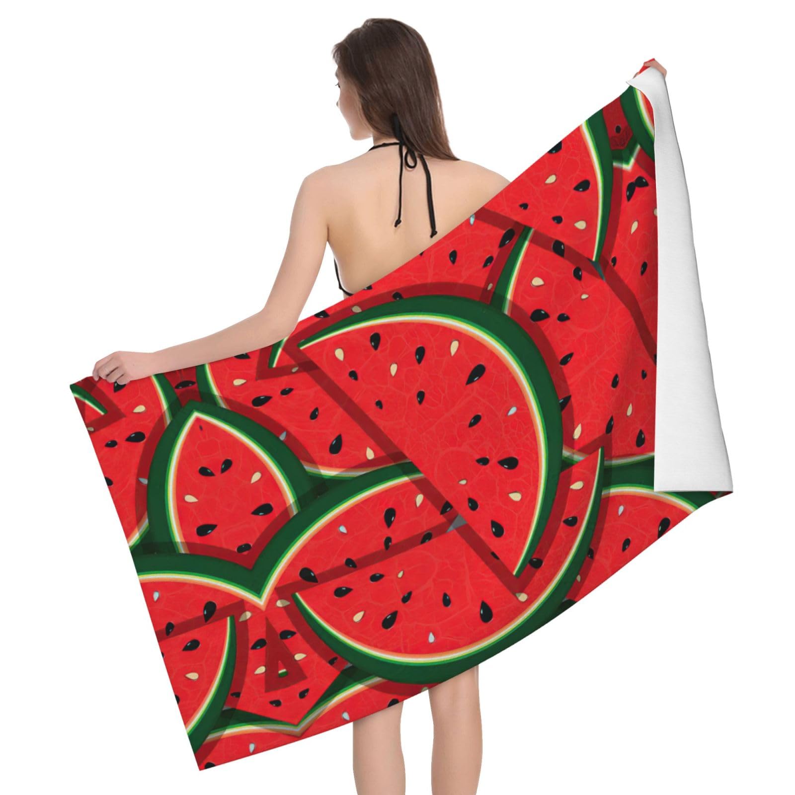 Drap de bain microfibre pastèque rouge 81x132 cm pour douche et plage