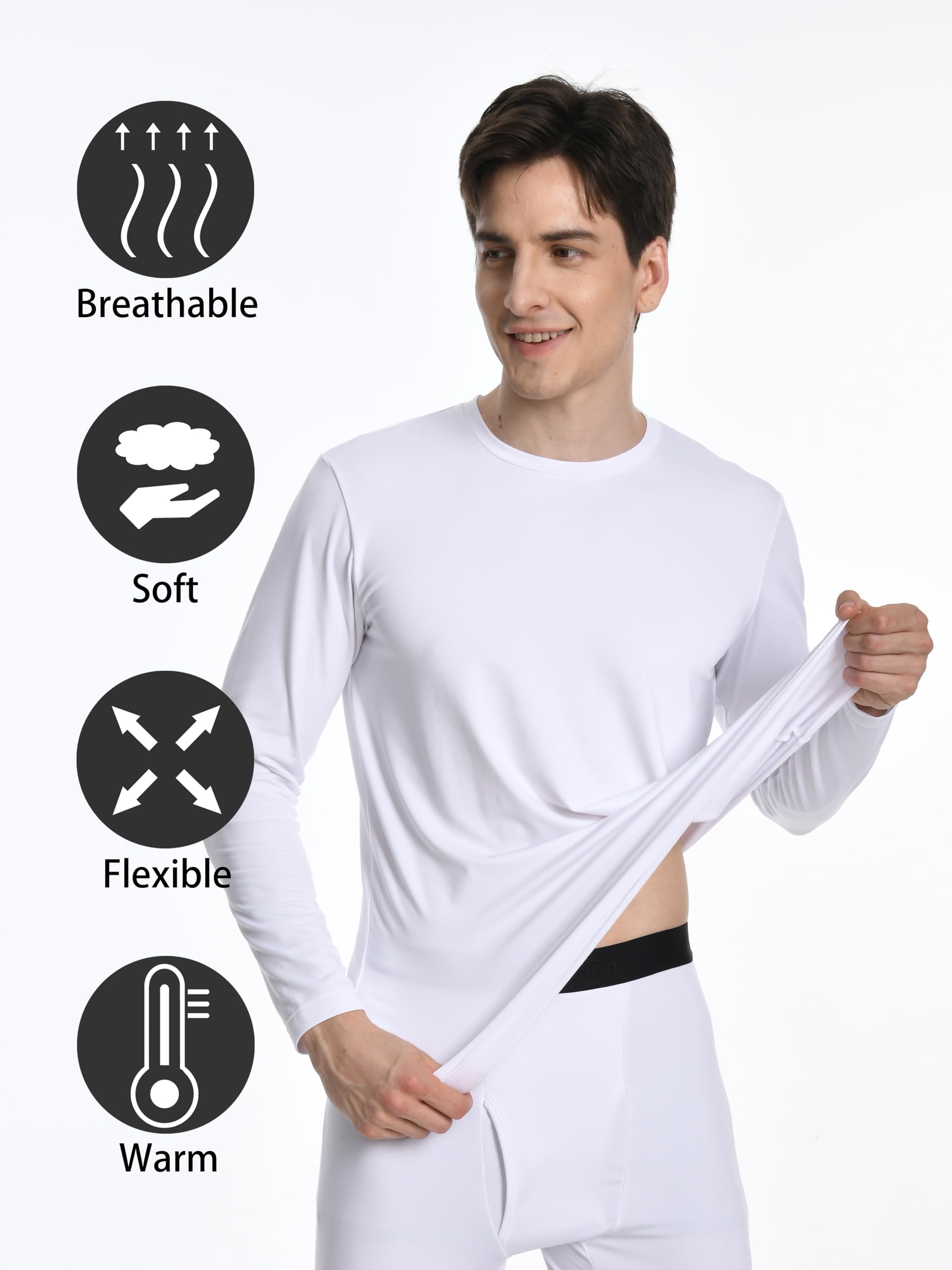 Nutria Haut Thermiques pour Homme Lot de 2, sous-vêtements avec Doublure en Polaire, Col Rond Maillot de Corps à Manches Longues Automne Couche de Base par Temps Froid Chemise Intérieur U07A