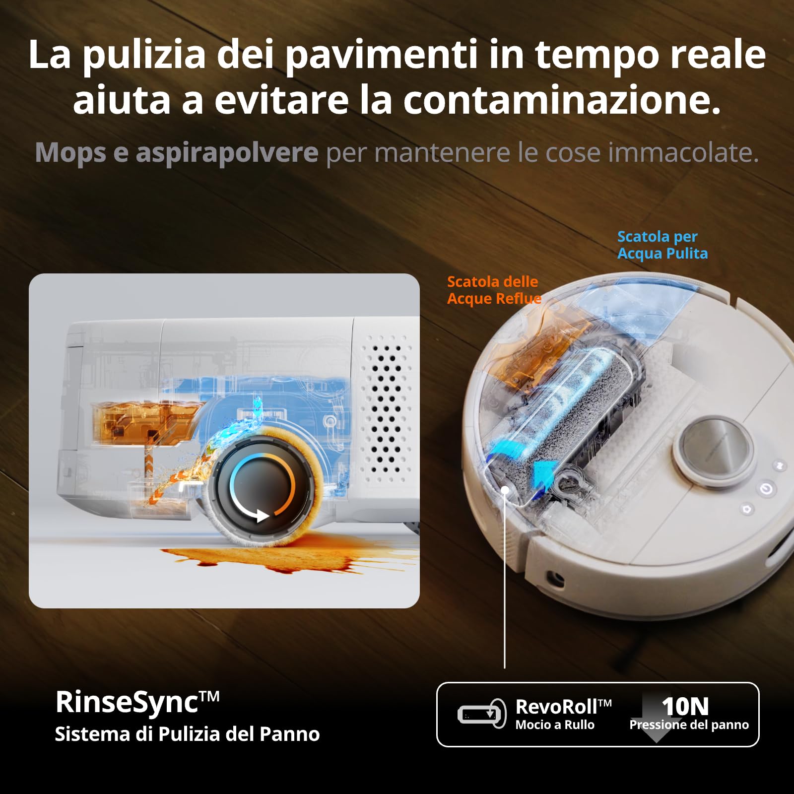SwitchBot S10 Robot Aspirapolvere con Doppia Stazione, Acqua Riempimento e Drenaggio Automatico, RevoRoll Roller Mop, Mocio Lavaggio/Asciugatura Automatica, Aspirazione 6500Pa, 10 Settimane Auto-vuota