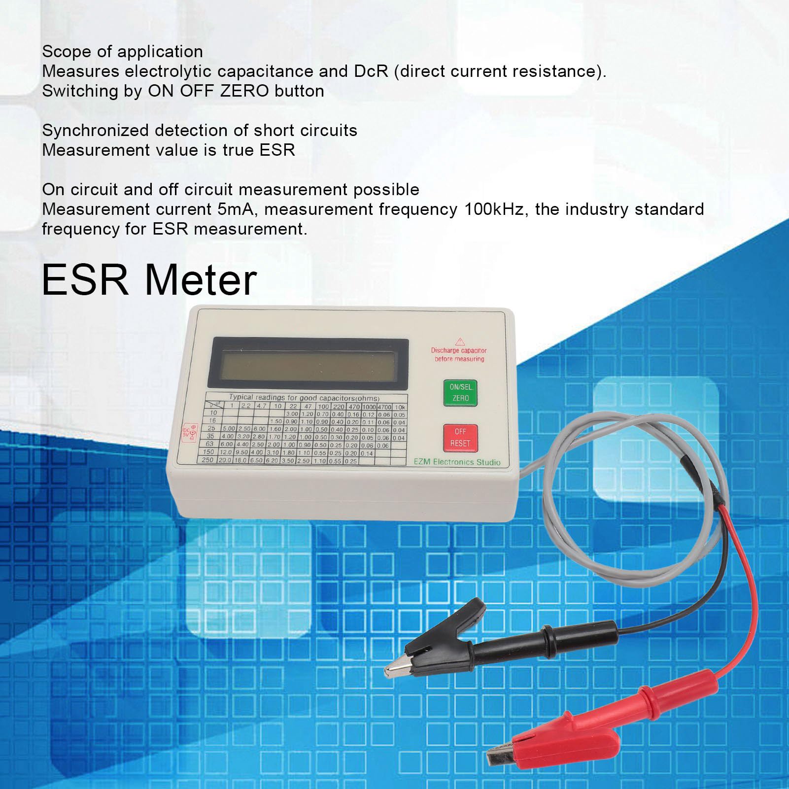 XHTLLO Capacitor Tester, Accurate Portable Meter with Smart Shutdown and Automatic Zeros Adjustment for Capacitance and DcR Testing in Production Workshops