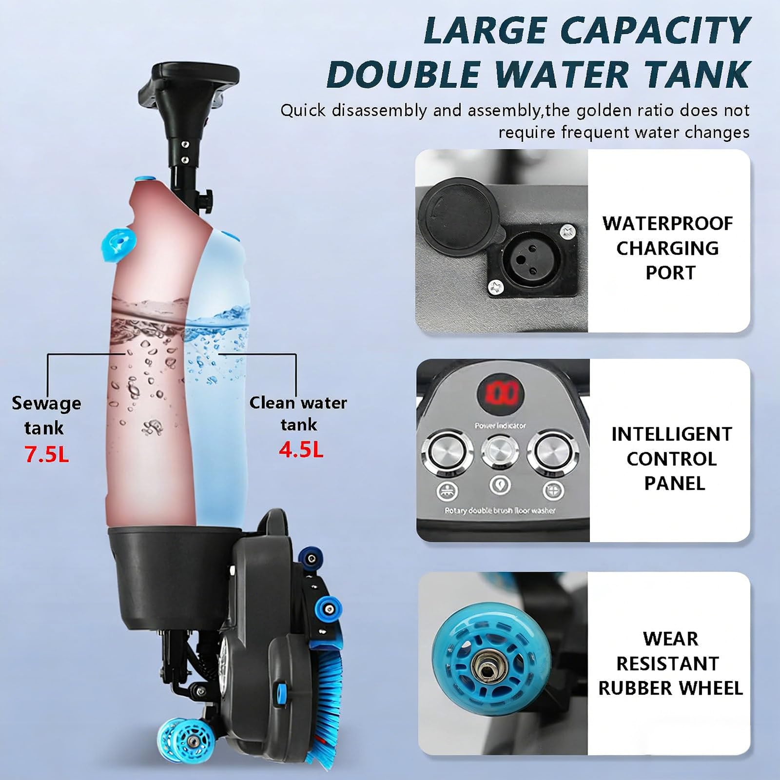 Fregadora-Secadora Profesional con Ancho de Limpieza de 43 cm, pulidora y limpiadora Multifuncional, 360 RPM, Limpieza Profunda de baldosas y moquetas. Limpieza de Juntas White-15A