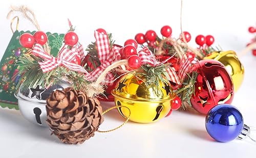 Miniatura 5 de Campanas de decoración de Navidad para colgar en el árbol de Navidad, arcos de bayas de pino dorado, plateado y rojo, 18 unidades, 2.0 in de