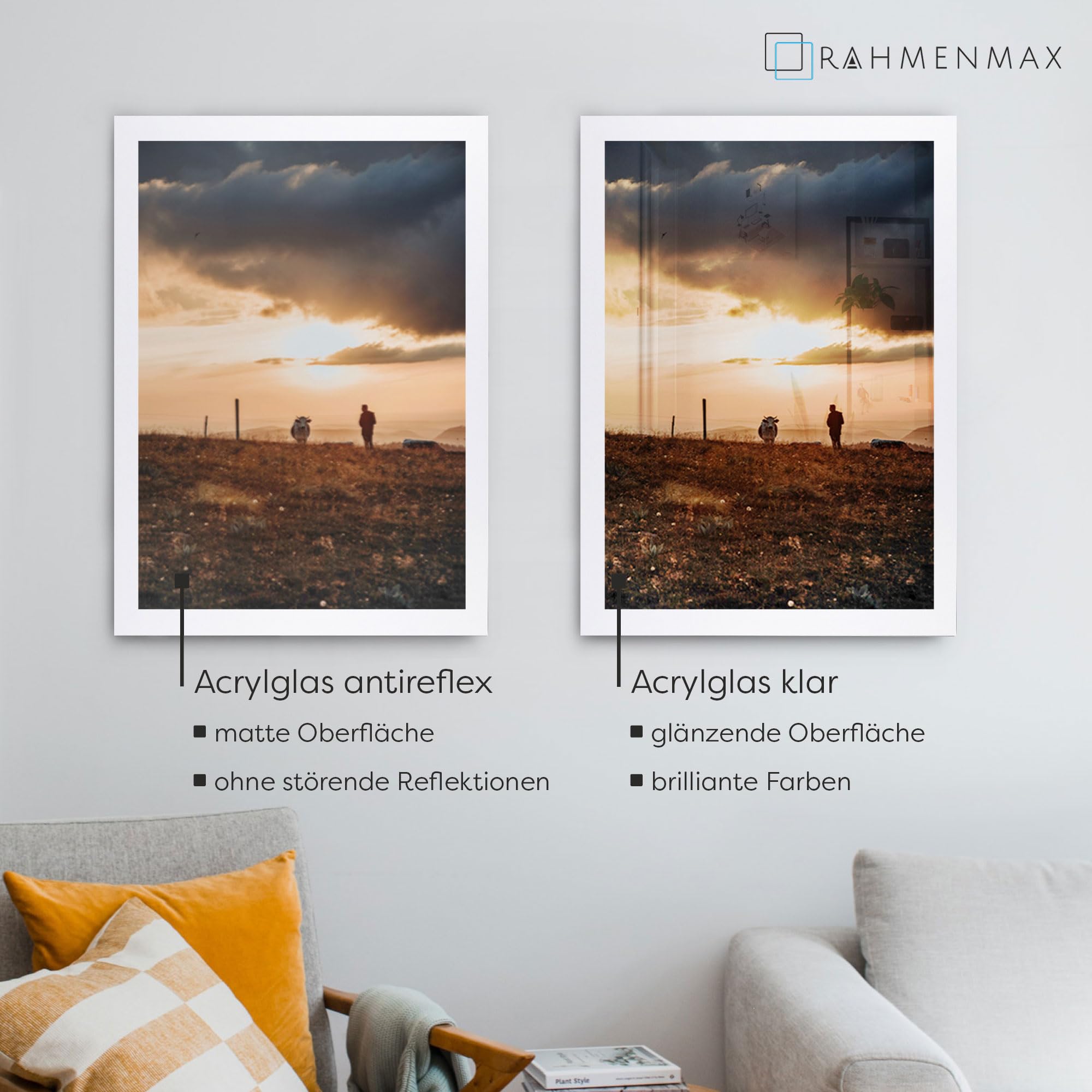 Morena MDF Rahmen für Bild 72x78cm Weiß Hochglanz mit Acrylglas | zum Aufhängen Hoch- und Querformat/Maßanfertigung möglich/Puzzle Rahmen/mit 1mm klarem Acrylglas