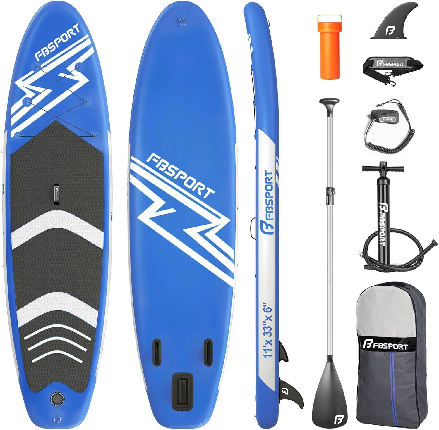 FBSport 11' Premium Ayaklı Kürek Tahtası, SUP Aksesuarları ve Taşıma Çantası ile Yoga Kurulu | Geniş Duruş, Sörf Kontrolü, Kaymaz, Tasma, Kürek ve Gençlik ve Yetişkinler için Pompa