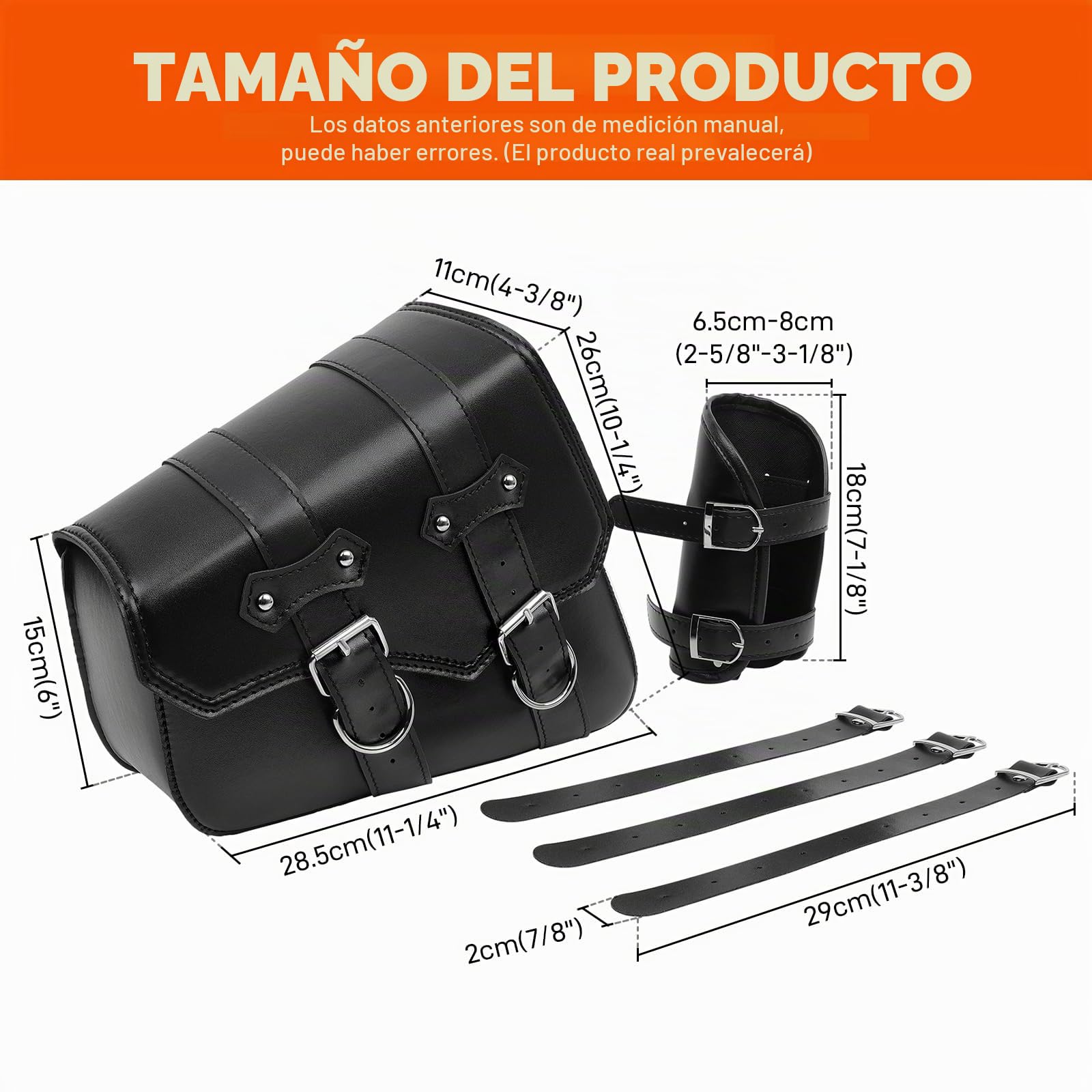 DREAMIZER Bolsa de Sillín Lateral de Cuero Sintético para Motocicleta con Brazo Oscilante Compatible Harley Honda Kawasaki Suzuki Yamaha
