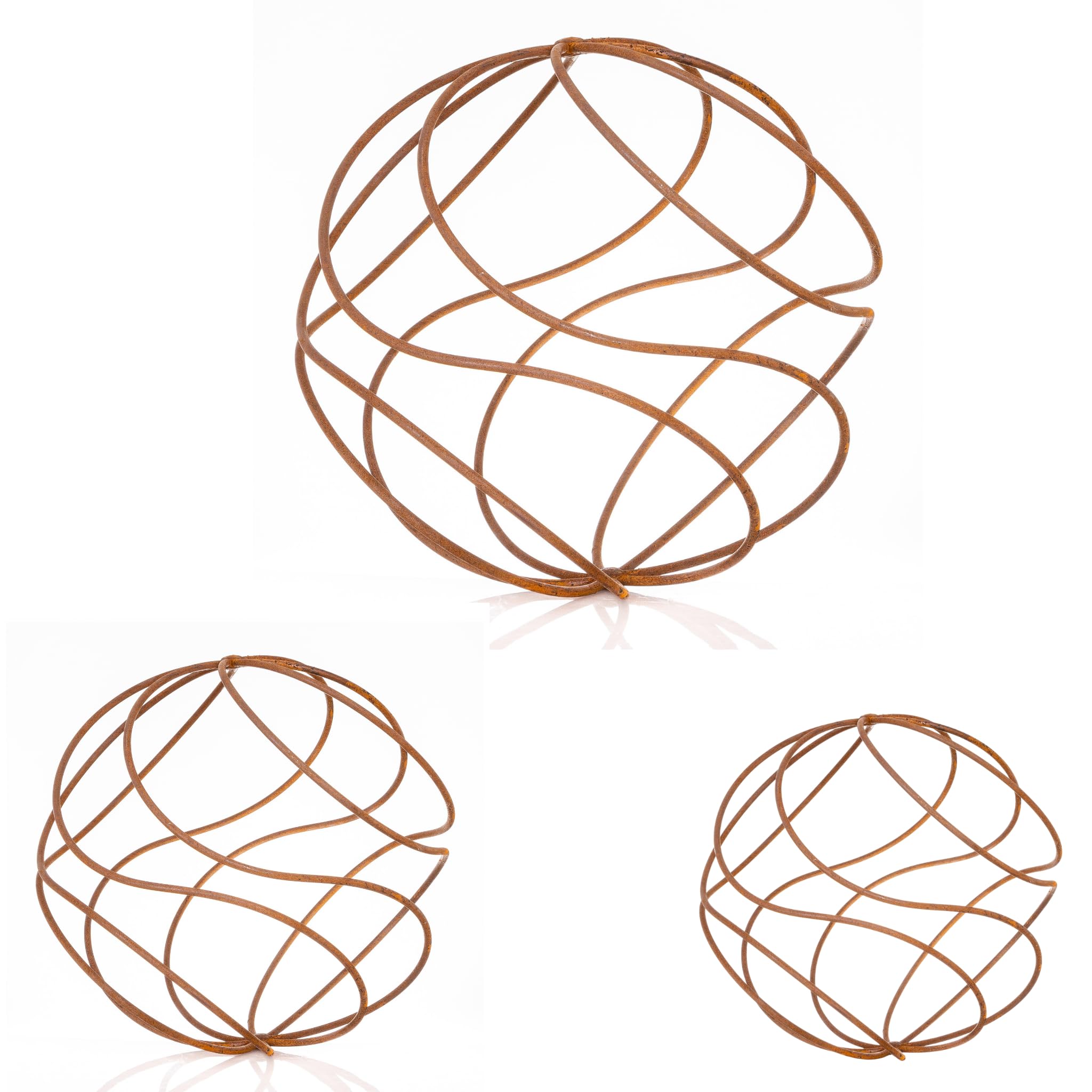 Set of 3 - XL Large & Small - Rusty Metal Garden Spiral Balls