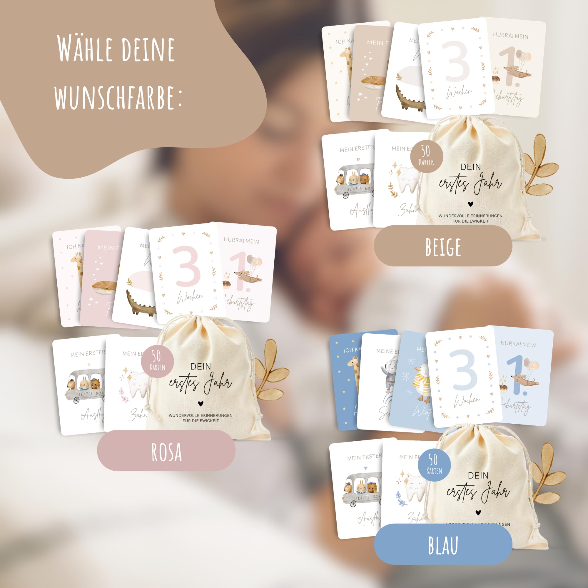 MeinBaby123® Karty z kamieniami milowymi "Dein erstes Jahr" (beżowe boho)