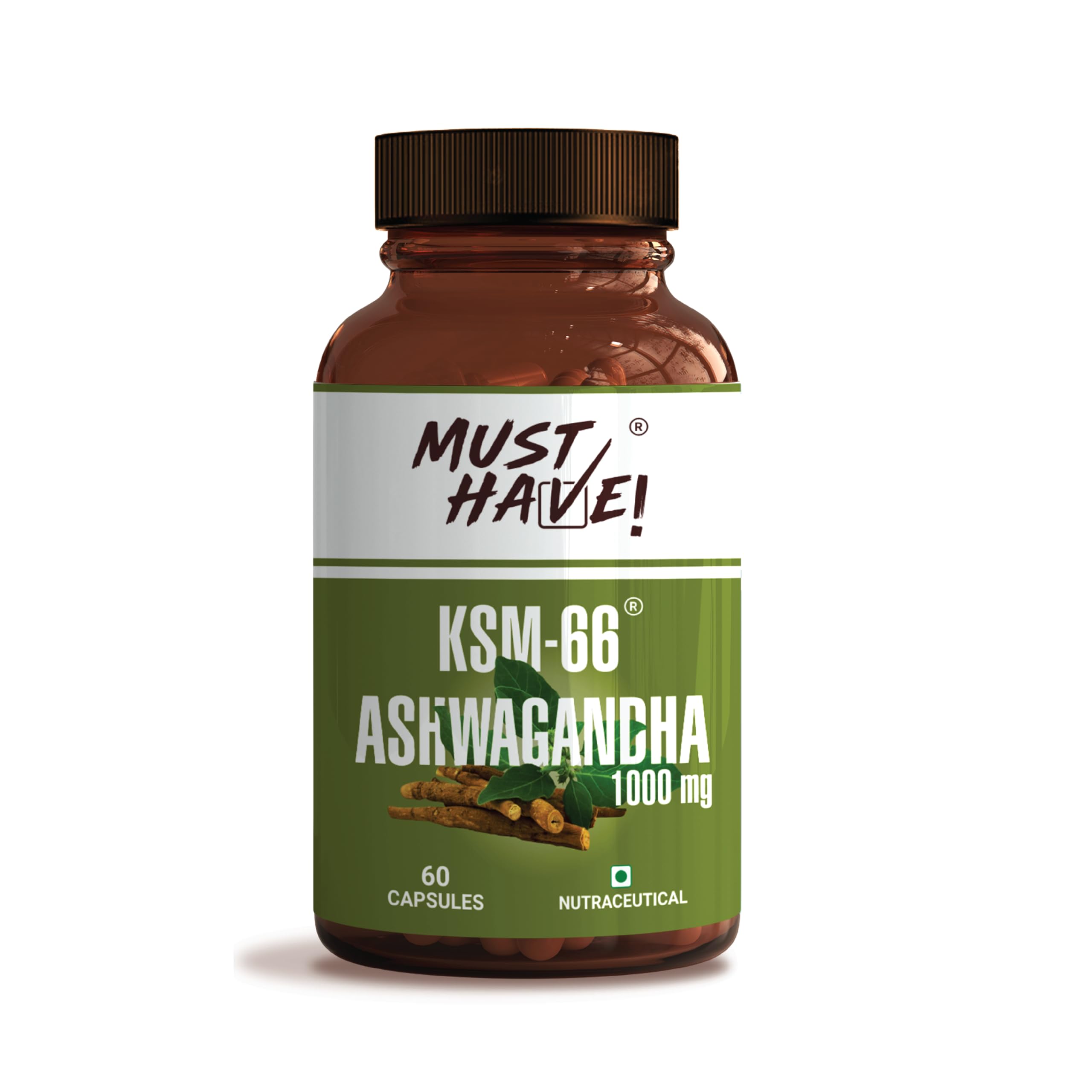 MUST HAVE! Ashwagandha KSM-66 (1000 mg) | Extra Strength & Power | Stress Relief | Natural Vitality Booster | Pure KSM-66 Ashwagandha | 60 Veg Capsules