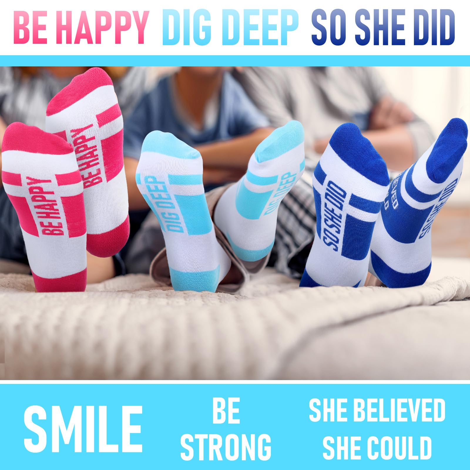 Suhine 6 Paar inspirierende Laufsocken, mehrfarbig, niedrig geschnitten, Sportsocken für Weihnachten, Damen, Herren, Läufer, Geschenke