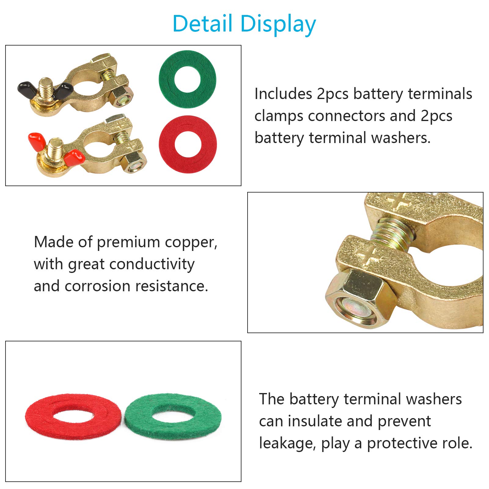 Buy LAMEK 1 Pair Car Battery Terminals Connectors,Positive & Negative