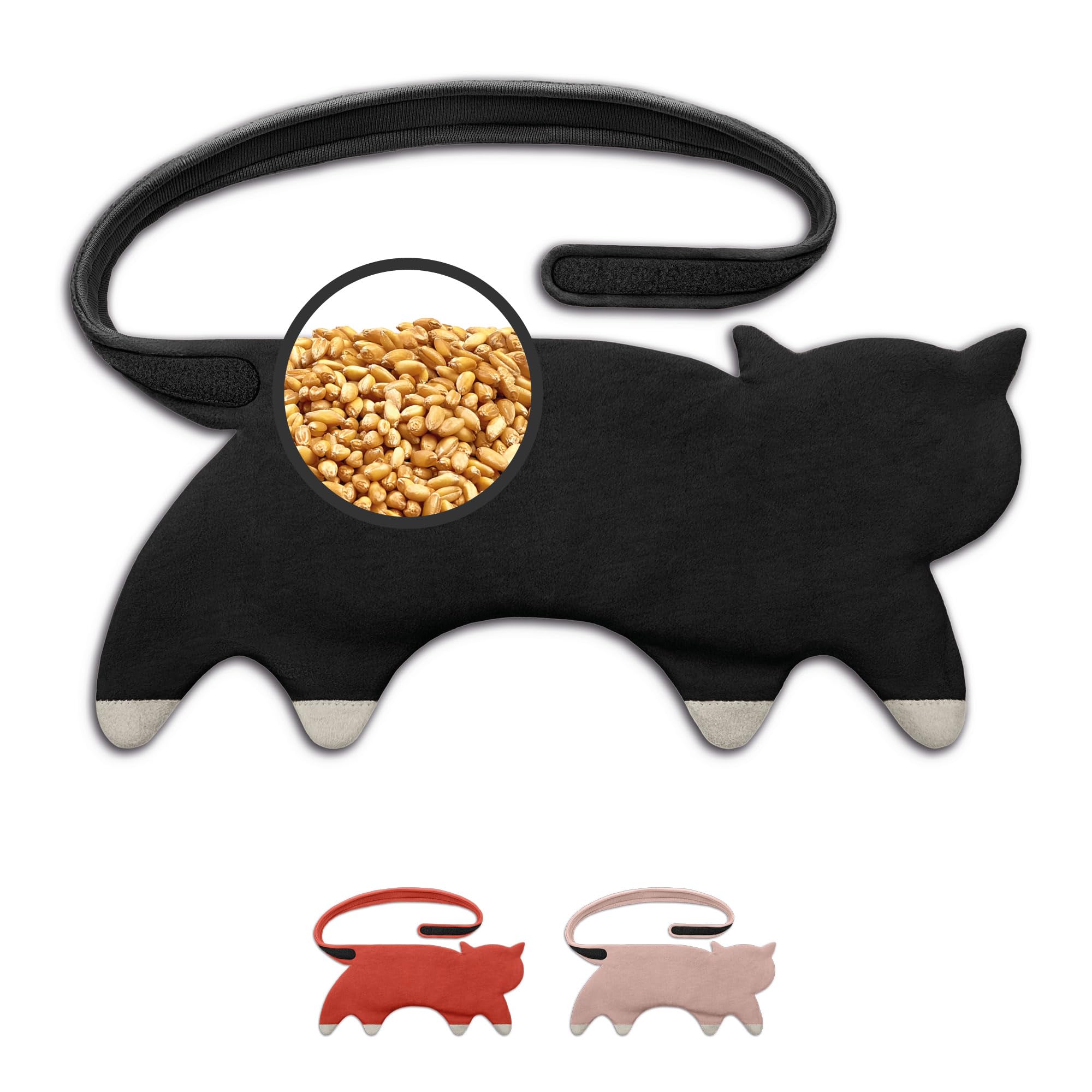 LESCHI Bolsa Semillas Microondas de 100% Algodón y Trigo Orgánicos, Saco de Semillas con Funda Lavable, Saco Térmico de Semillas ideal para Dolores Menstruales, Cólicos y Dolor Abdominal, Gata negra