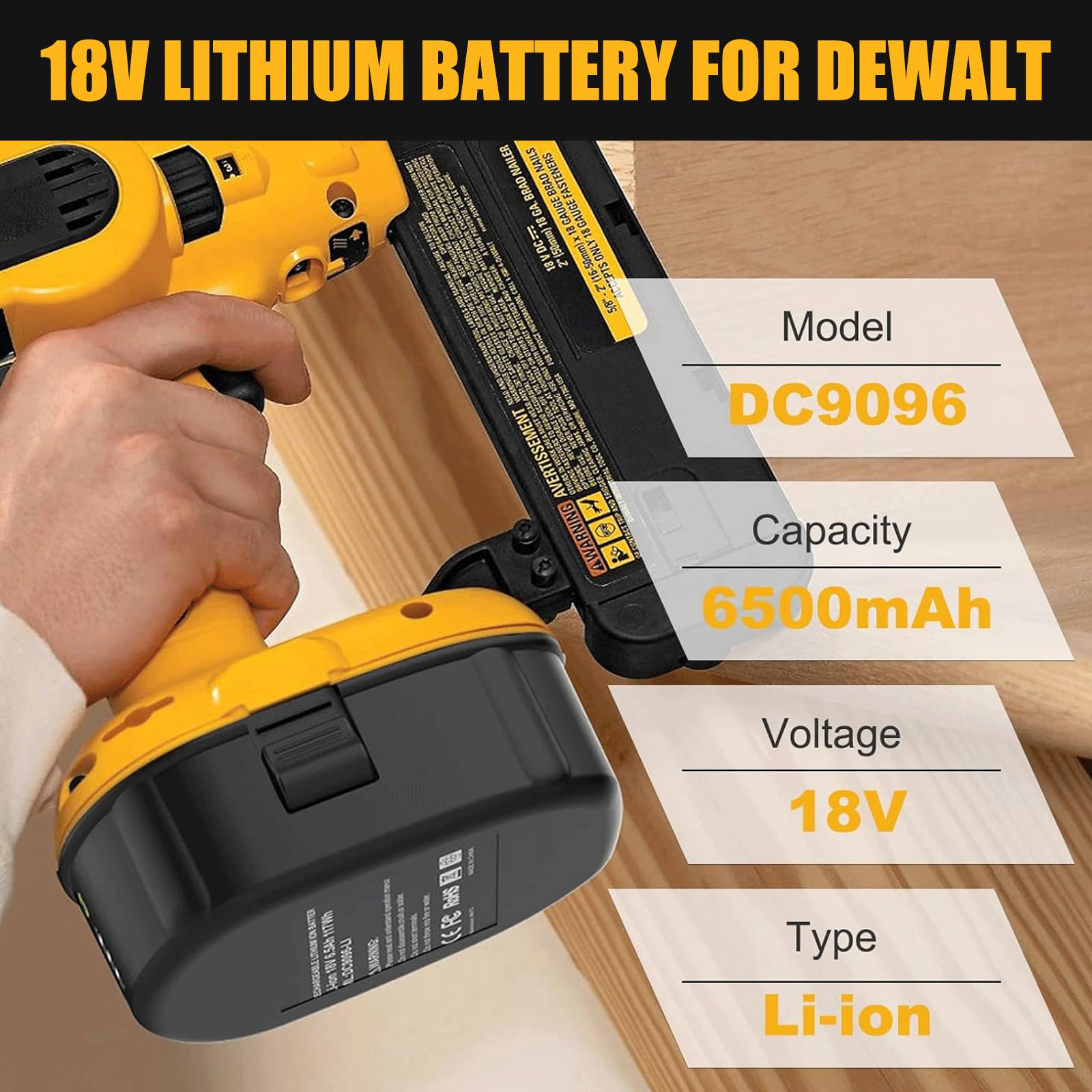 ANTRobut 2 Pack 6500mAh 18V Lithium Battery DC9096 Replacement for Dewalt 18V Battery XRP DC9099 DW9096 DW9098 DW9099 DW9095 Replacement 18 Volt Dewalt Batteries