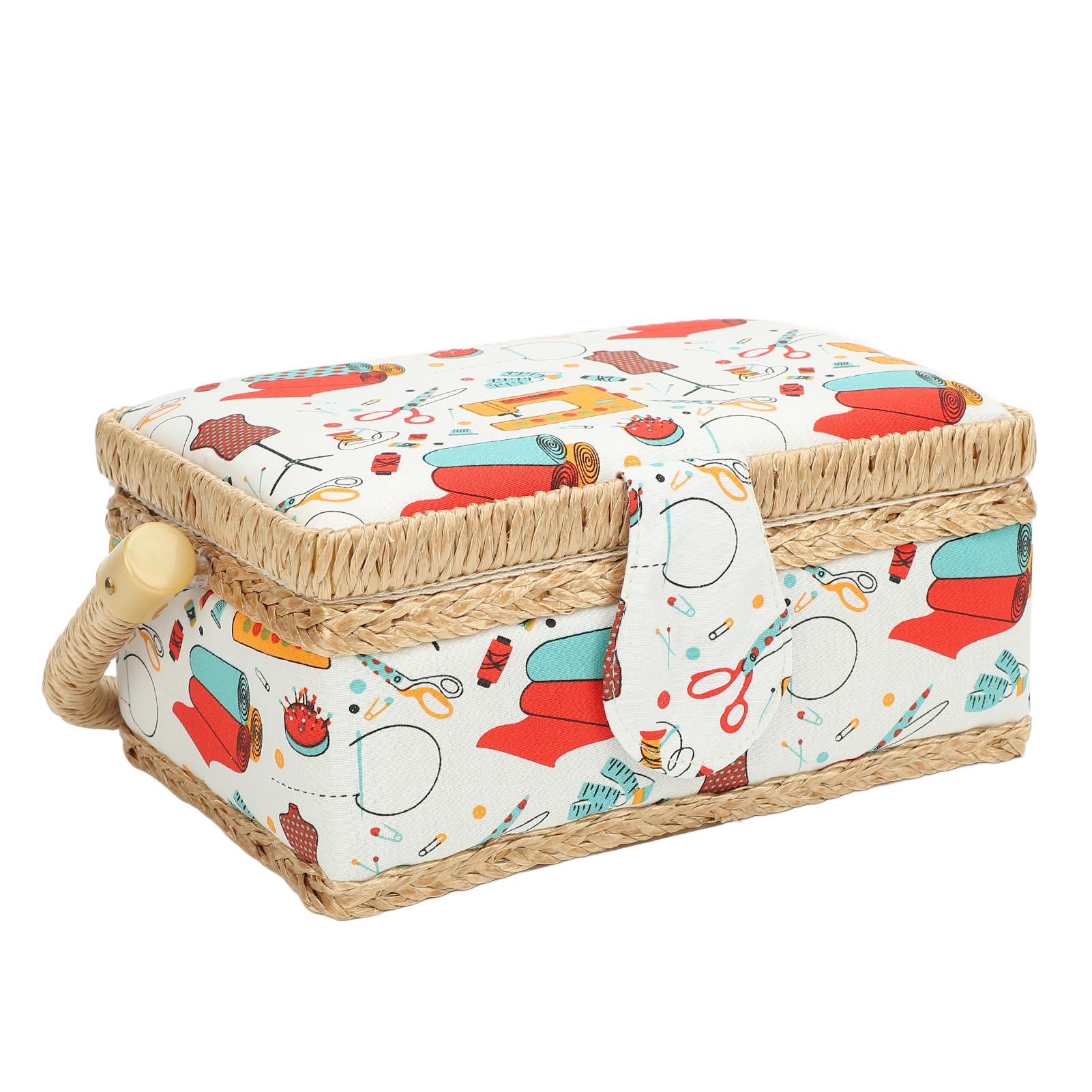 Sewing Basket Sewing Supplies Sewing Basket Polyester Fabric Sewing Supplies Organizer with Removable Plastic Tray for Needle Thread Scissors