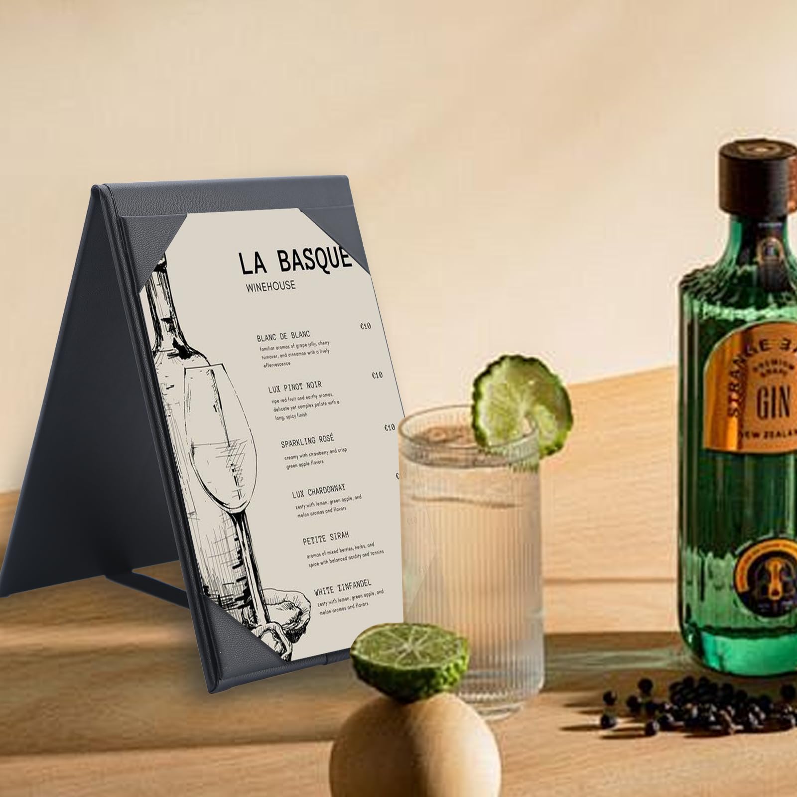 Menu Covers - Set of 10 Double-Sided Table Tent Cards for Restaurant, Dinner Party, and Bar Menus - Includes Bill Holder and Reserved Seating Signs - Easy to Clean and Foldable