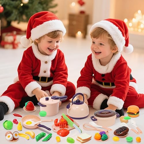 Miniatura 2 de CUTE STONE Mini accesorios de cocina de 51 piezas para niños, juego de cocina de simulación con ollas, sartenes, utensilios, cortar frutas y