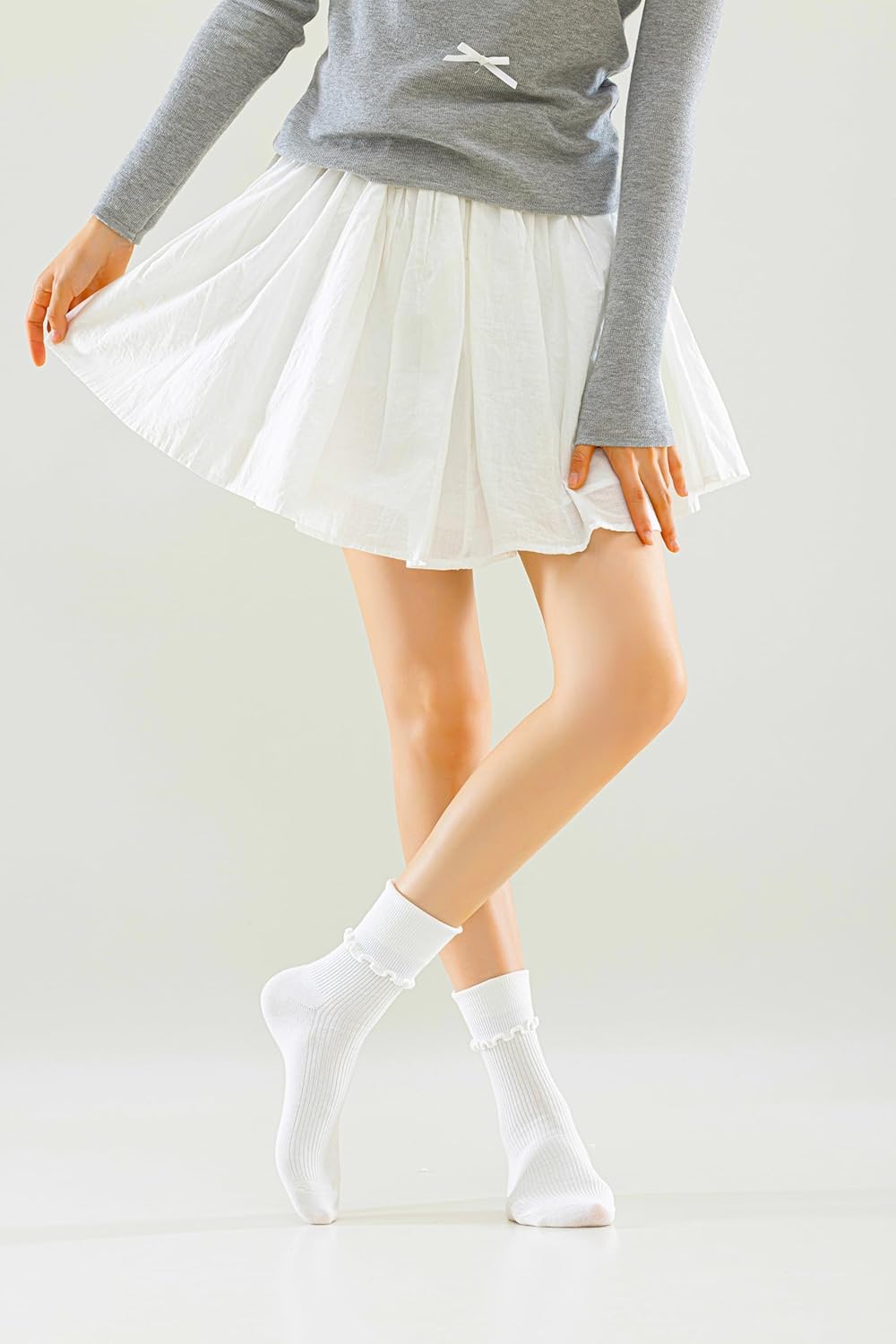 Ruffle Turn-Cuff Socks Women, Casual Cute Girl Ruffle Crew Socks Breathable Cool Frilly Socks - Image 2