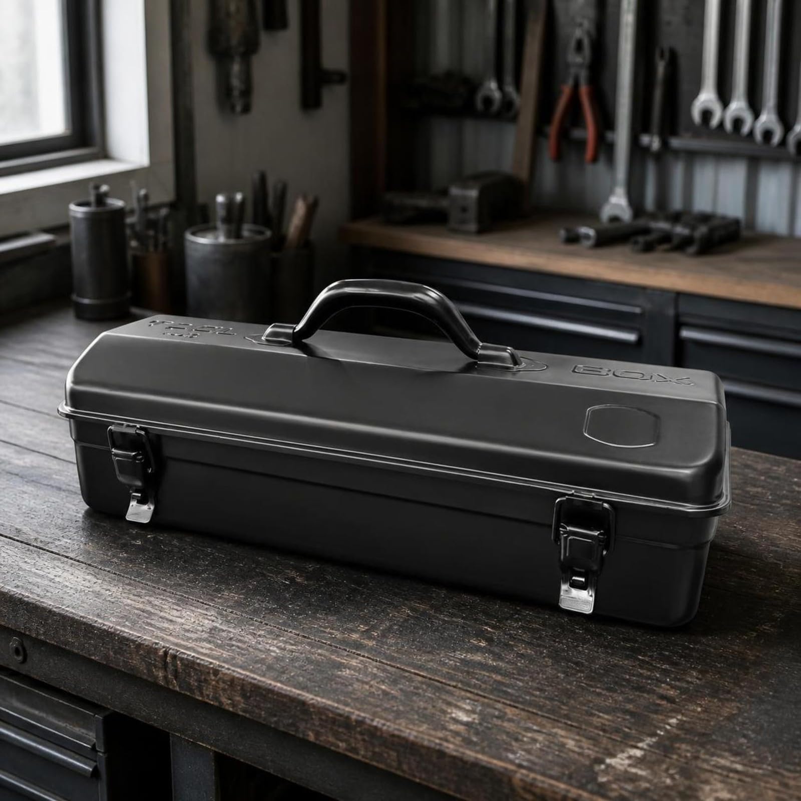 Caja Herramientas con Cierre | Resistente, Caja Herramientas Metal, Multiusos, para Taller, Electricistas, Negro