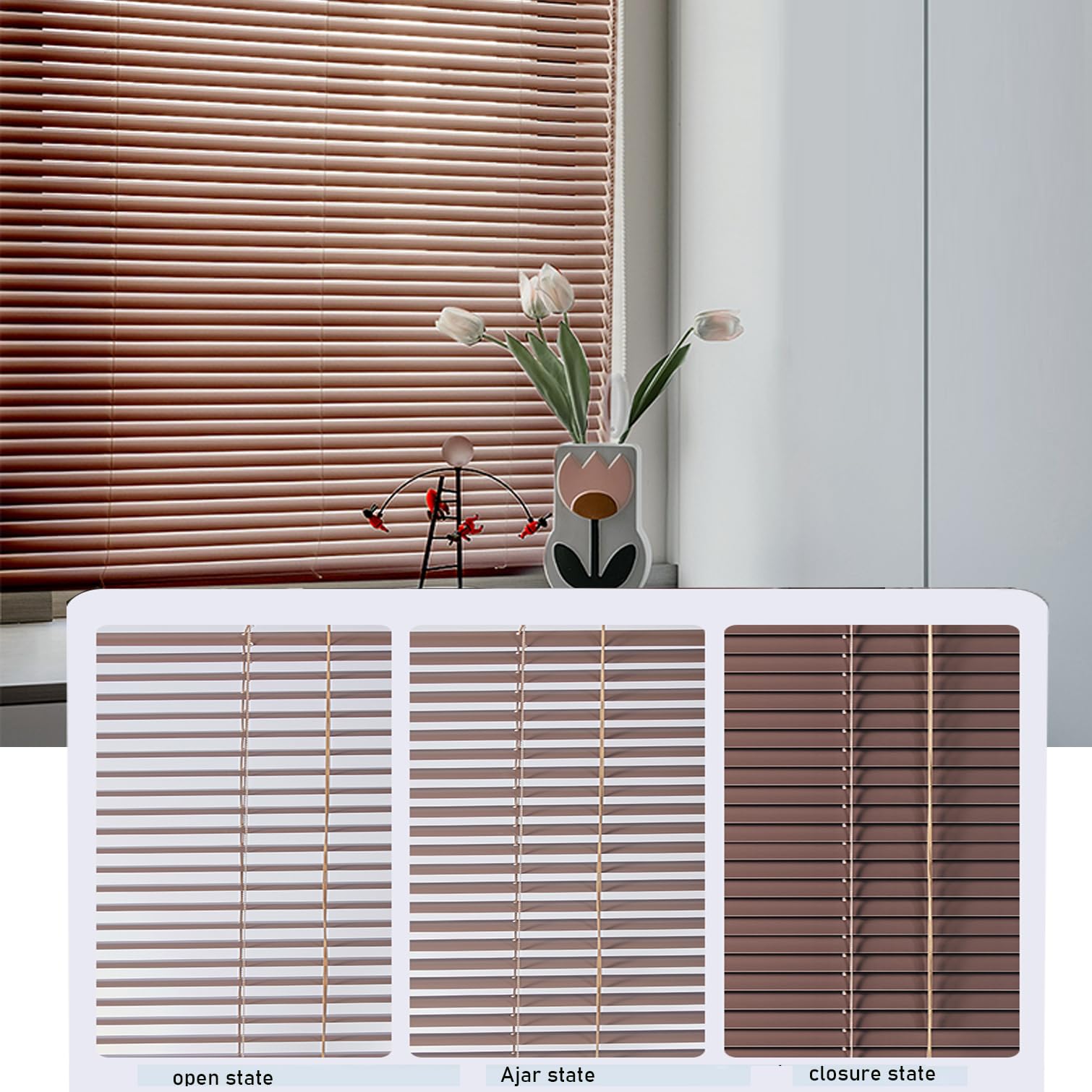 Tende a Lamelle Veneziane in Alluminio Marrone,Tenda Veneziana Orizzontali per Finestre,Tende Verticali in Metallo,Parasole,Privacy,per Cucina Home Office,Larghezza x Altezza (120x230cm)
