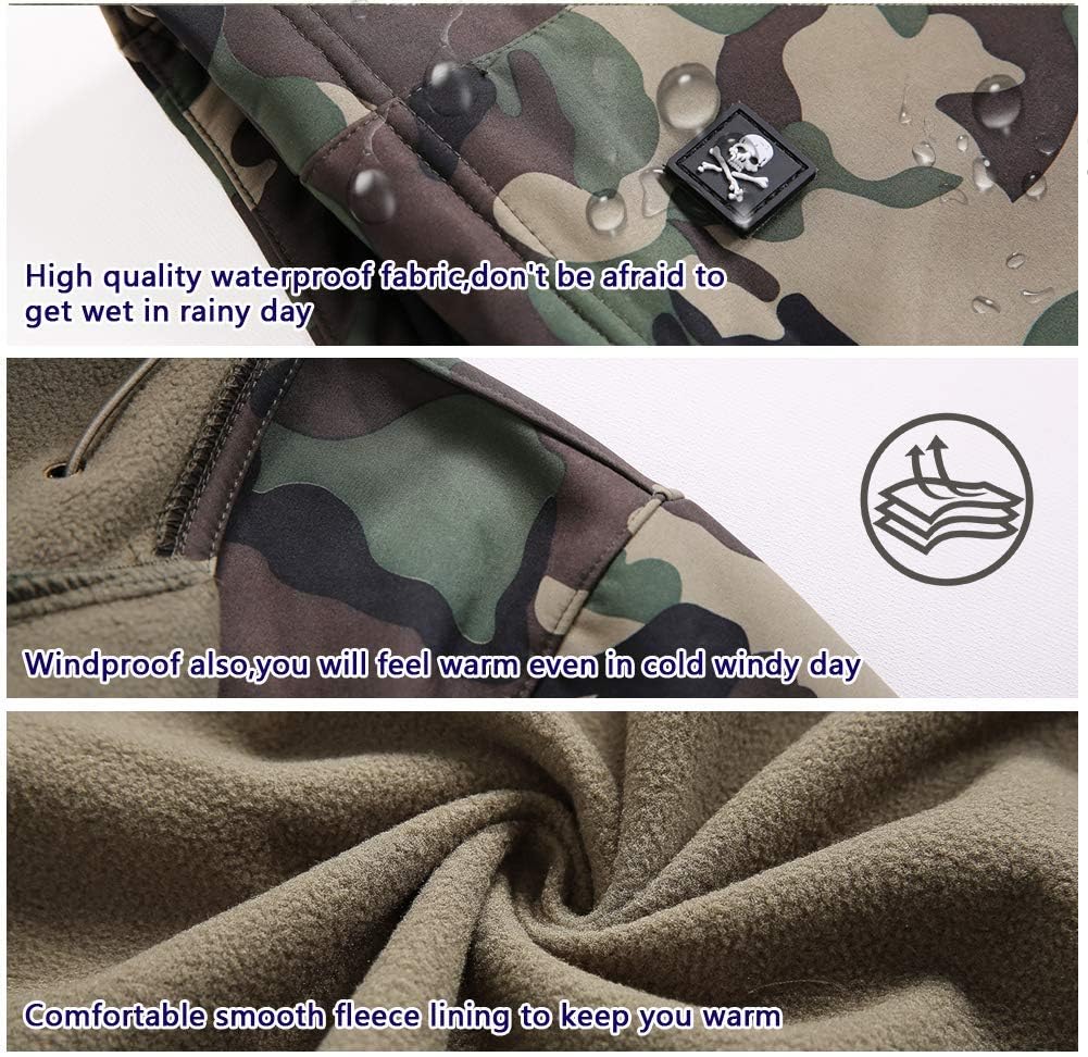 Wisdom Wolf Uomo Softshell Giacche Impermeabili Militari in Pile da Sci Allaperto Cerniera Leggera Giaccha