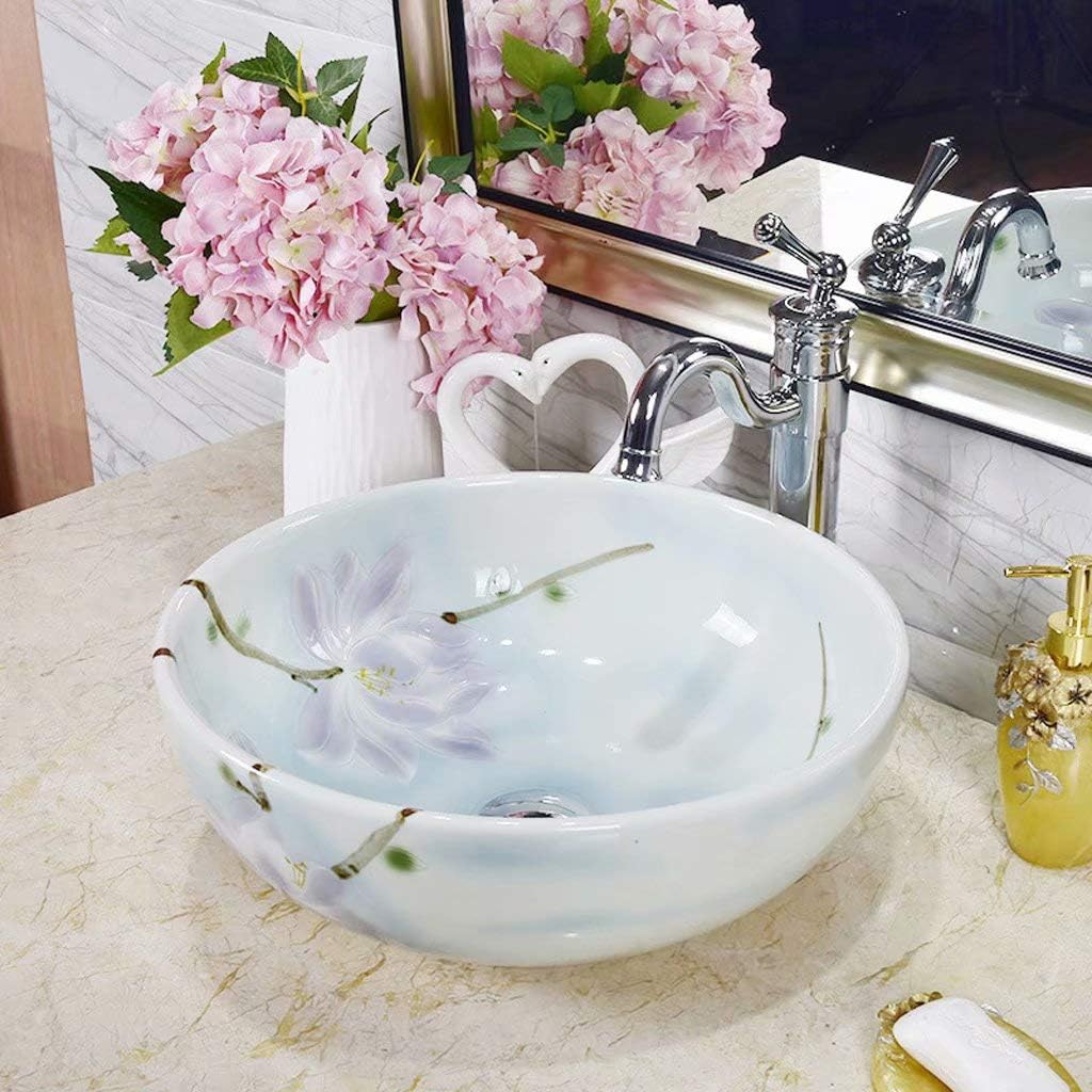 CERARCS Wash Basin Bathroom Tempered Glass Round Vessel Sink Artistic Hotel Lavatory Bowl Above Counter Basin Chinese style