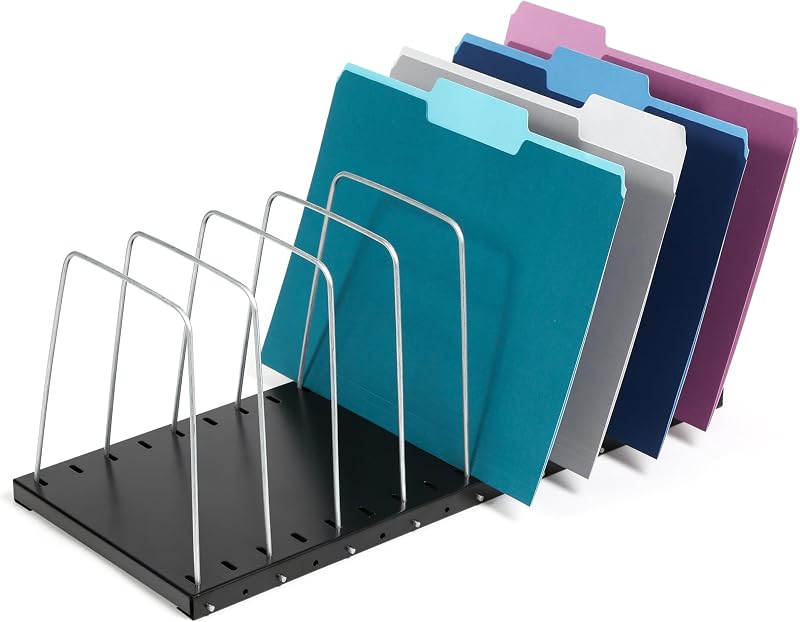 Steel Wire Adjustable Vertical 8-Slot Desk File BinderOrganizer Storage