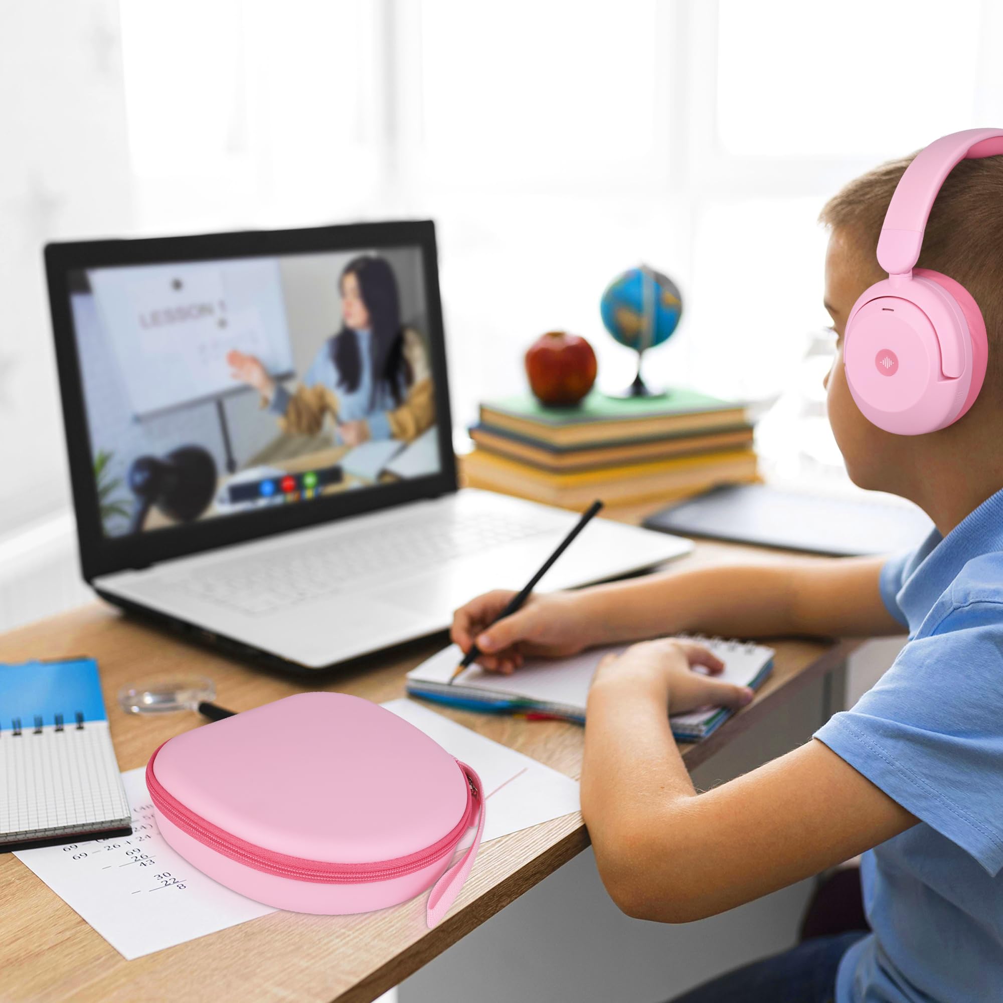 Funda portátil para auriculares ICLEVER BTH 20, funda rígida de EVA rosa con cable de almacenamiento de bolsillo de malla