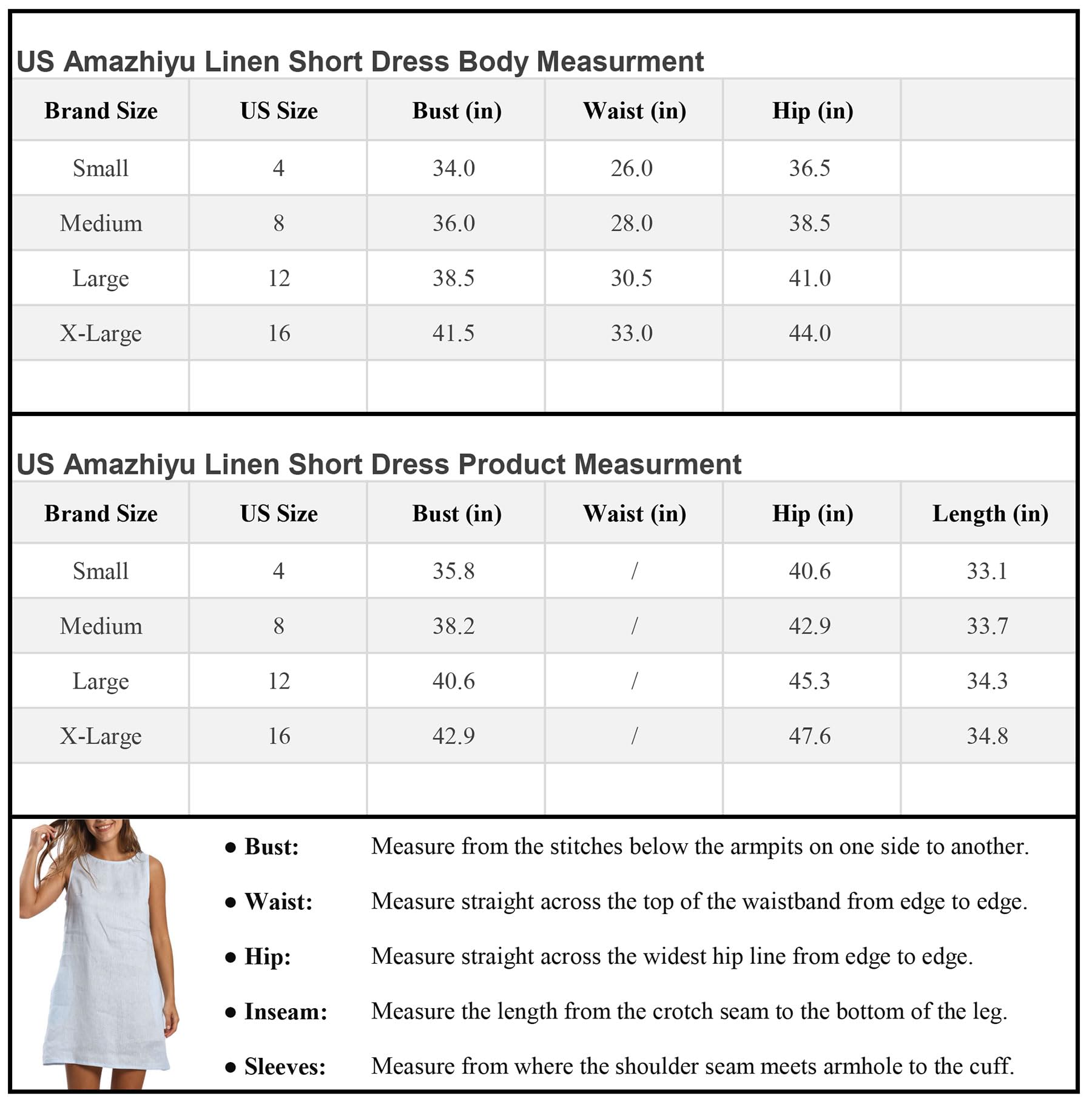 Amazhiyu Abito in lino, da donna, senza maniche, estivo, in lino, con linee A, per il tempo libero, girocollo, lunghezza al ginocchio, con tasche
