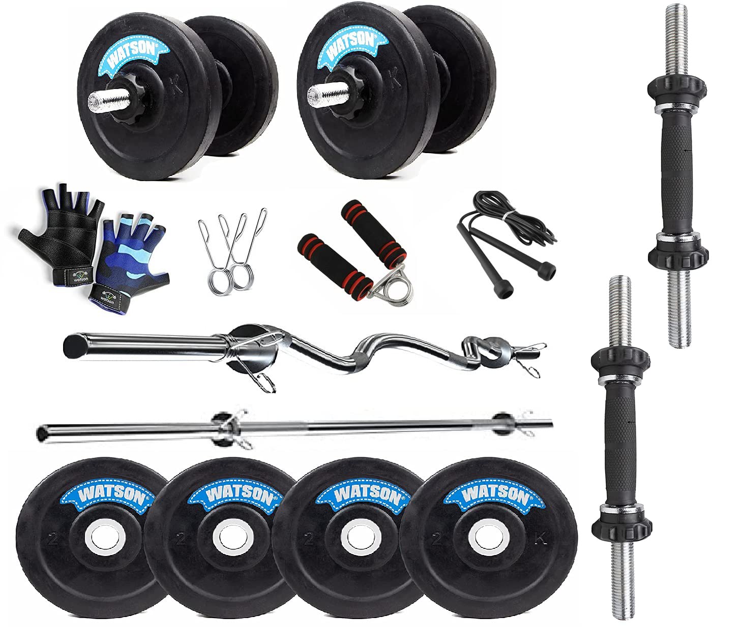 WATSON Home Gym Set, Home Gym Equipments with 25mm 4Ft Straight bar & 3Ft Curl bar, Solid Rubber Plates, PVC Nut Solid Dumbbell Rods, Locks & Accessories (Black- 12Kg Set(3Kgx4))-image-38