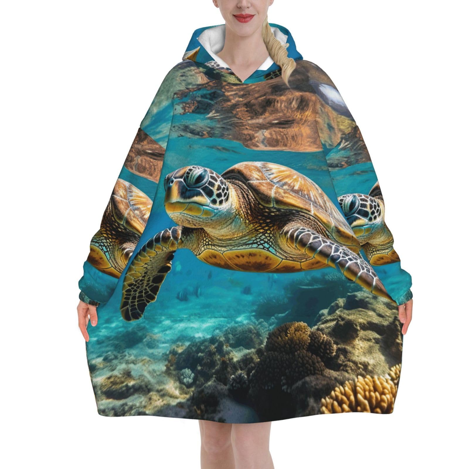 Ztpowqa Women's Black Lord Howe Island Sea Turtle Print Cozy Oversized Blanket For Adults Soft And Warm Hoodie Winter Gift Christmas