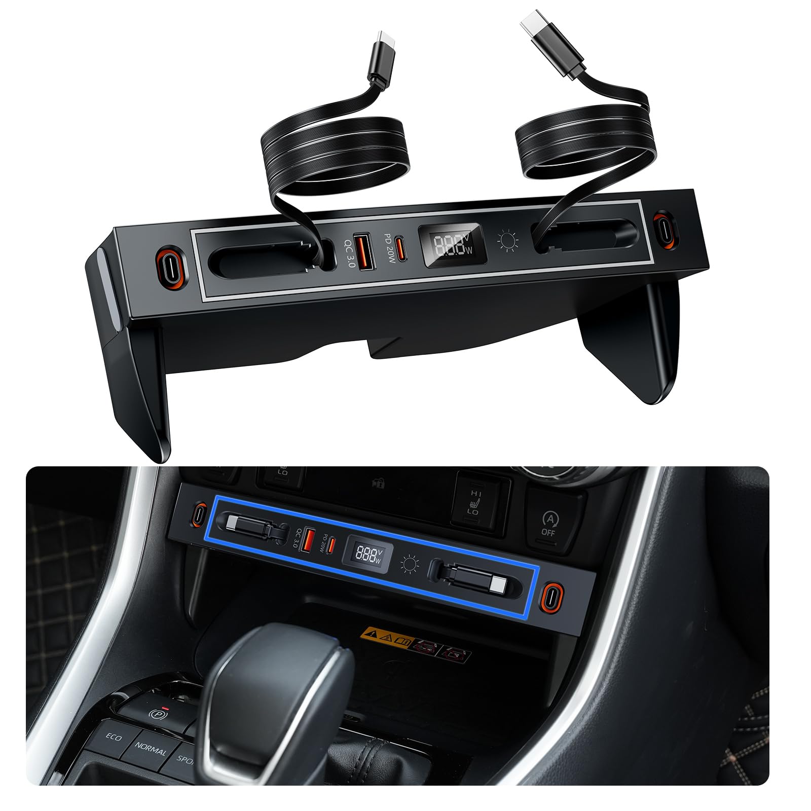 ELOHEI Car Charger Compatible with Toyota RAV4, Fast Charger for Toyota RAV4 Accessories 2019 2020 2021 2022 2023 2024 2025 Multi Port Retractable Docking Station (for Toyota RAV4)