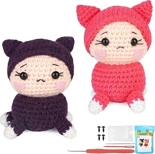 Joylifeboard Kit de 2 piezas de ganchillo para principiantes, lindos kits de animales de ganchillo con tutoriales en video paso a paso, kit de